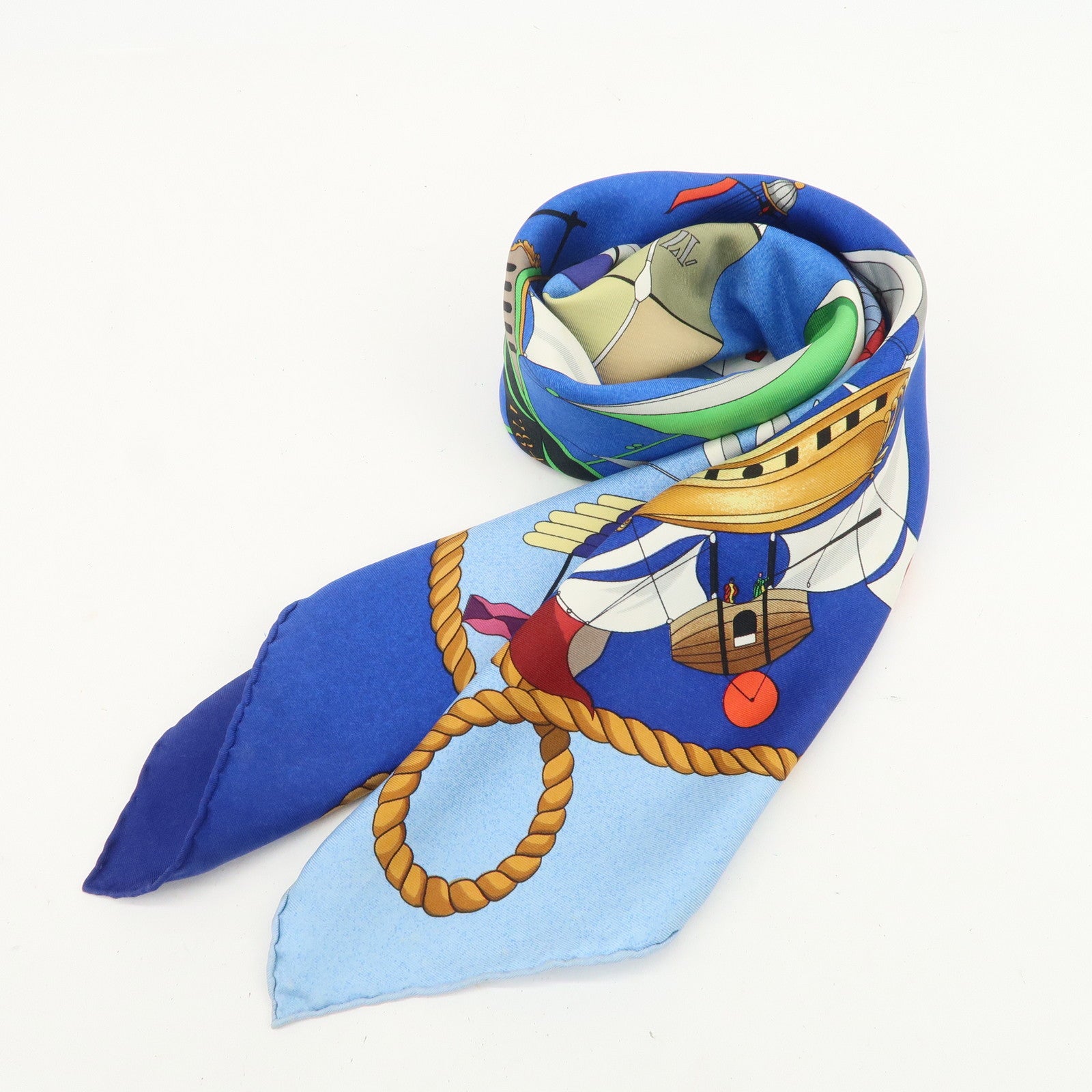 HERMES Carre 90 Silk 100% LES FOLIES DU CIEL Scarf Blue Multicolor