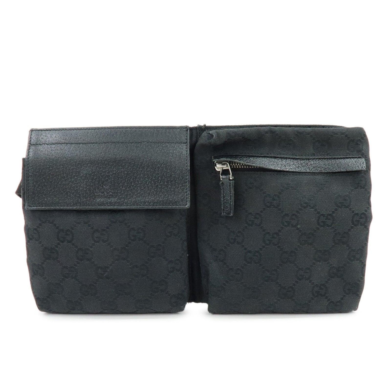 GUCCI GG Canvas Leather Waist Bag Crossbody Bag Black 28566