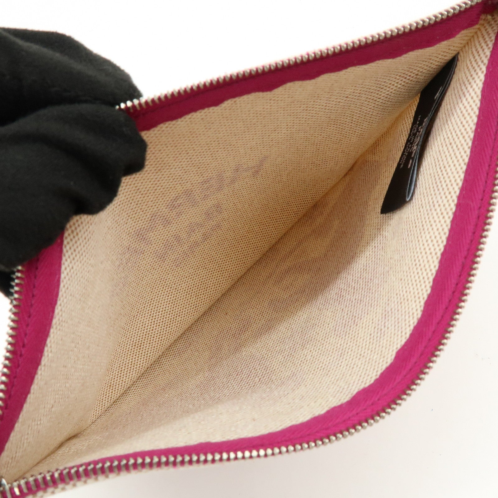 HERMES New Yachting PM Canvas Leather Flat Pouch Beige Purple