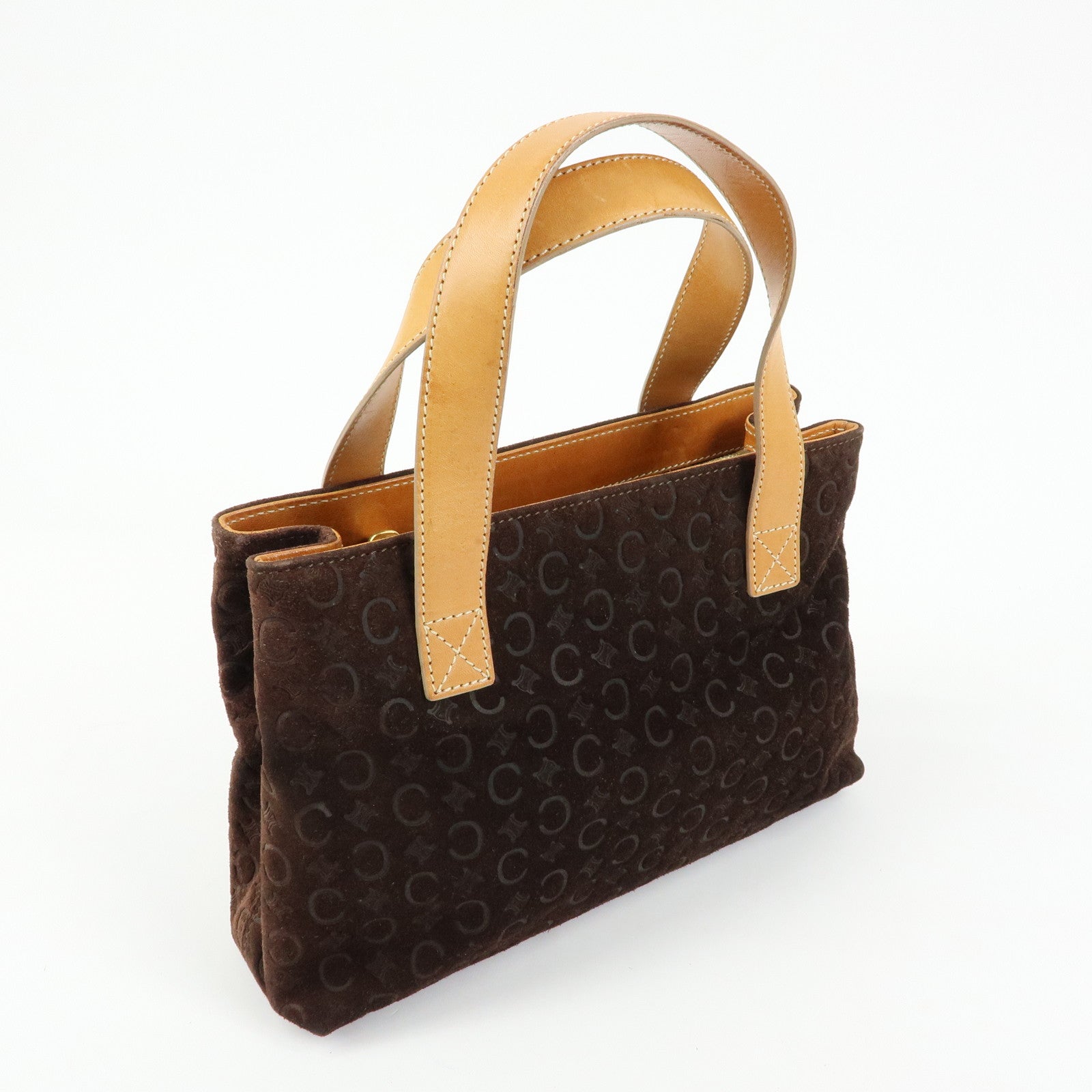 CELINE C Macadam Suede Leather Hand Bag Dark Brown