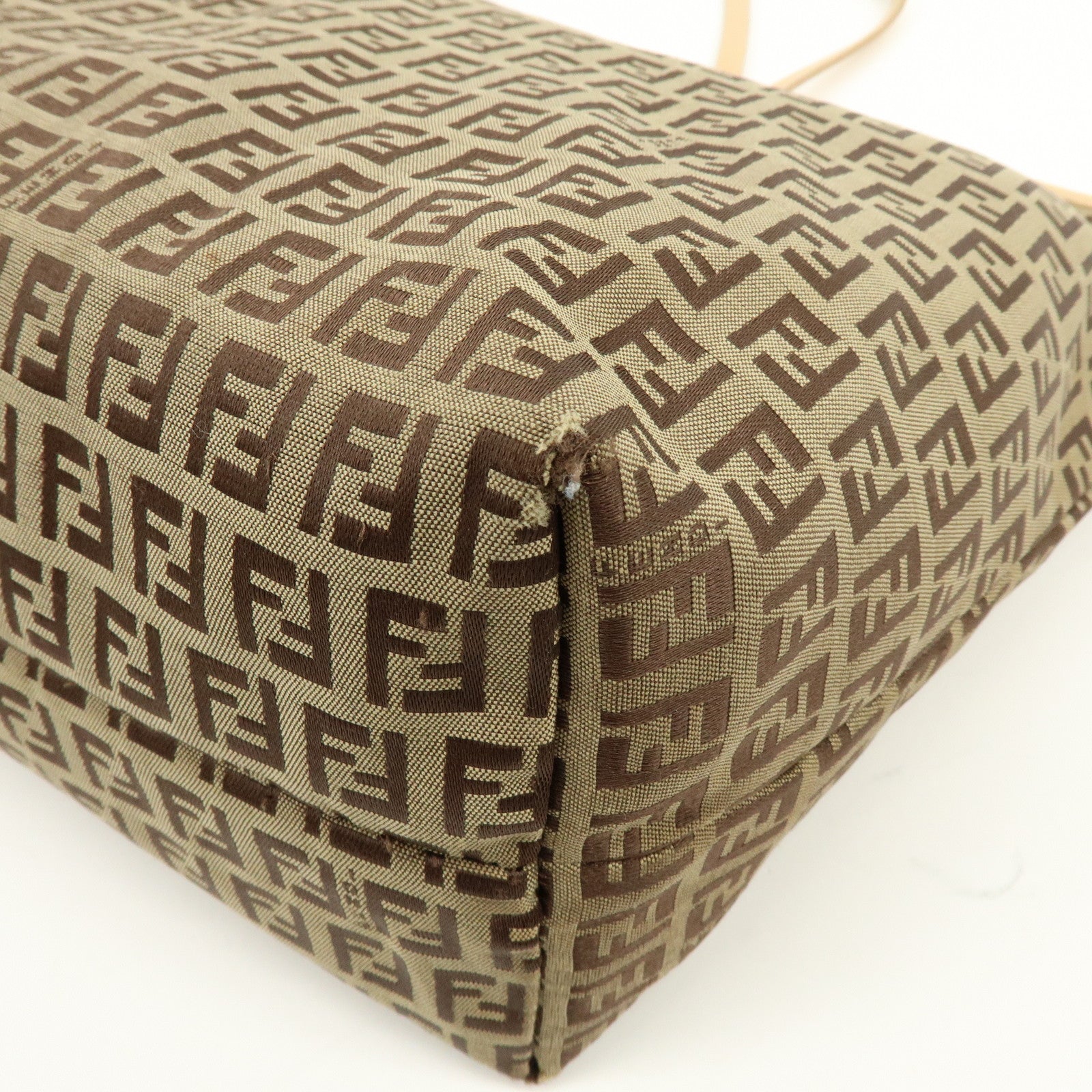 FENDI Zucchino Canvas Tote Bag Shoulder Bag Beige Brown 8BH005