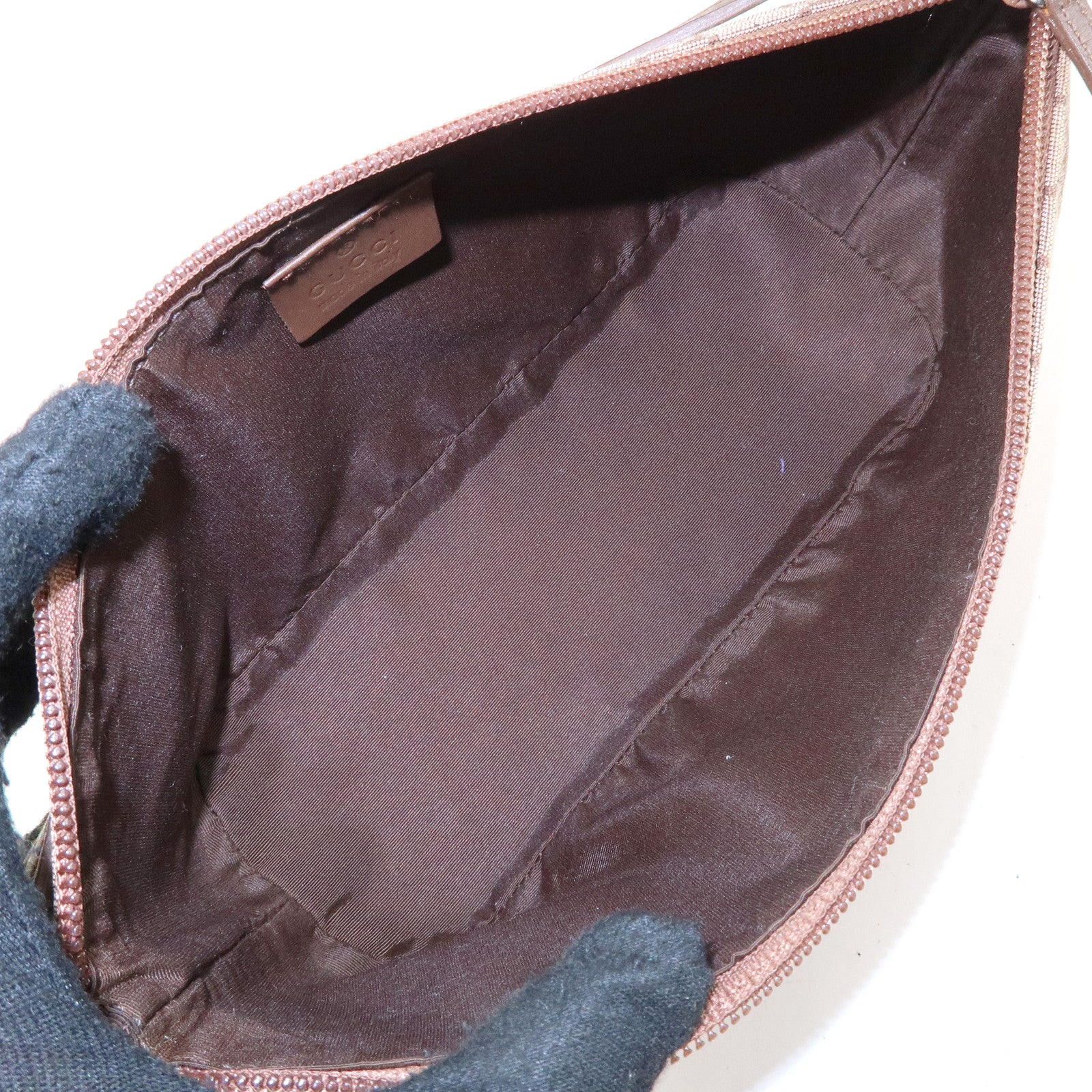 GUCCI Boat Bag GG Canvas Leather Hand Bag Brown 07198