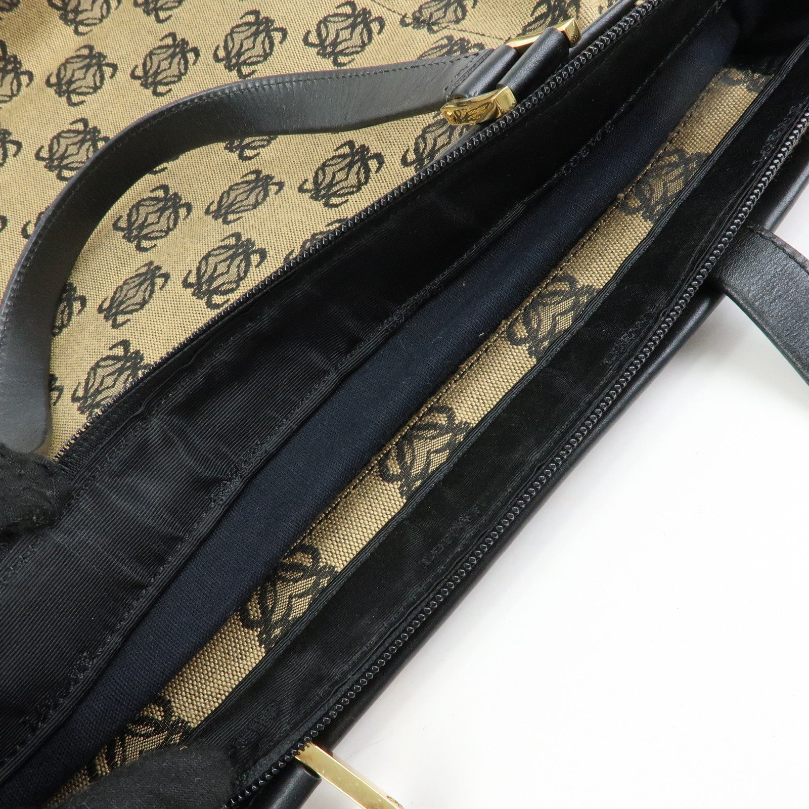 LOEWE Anagram Jacquard Canvas Leather Tote Bag Beige Black