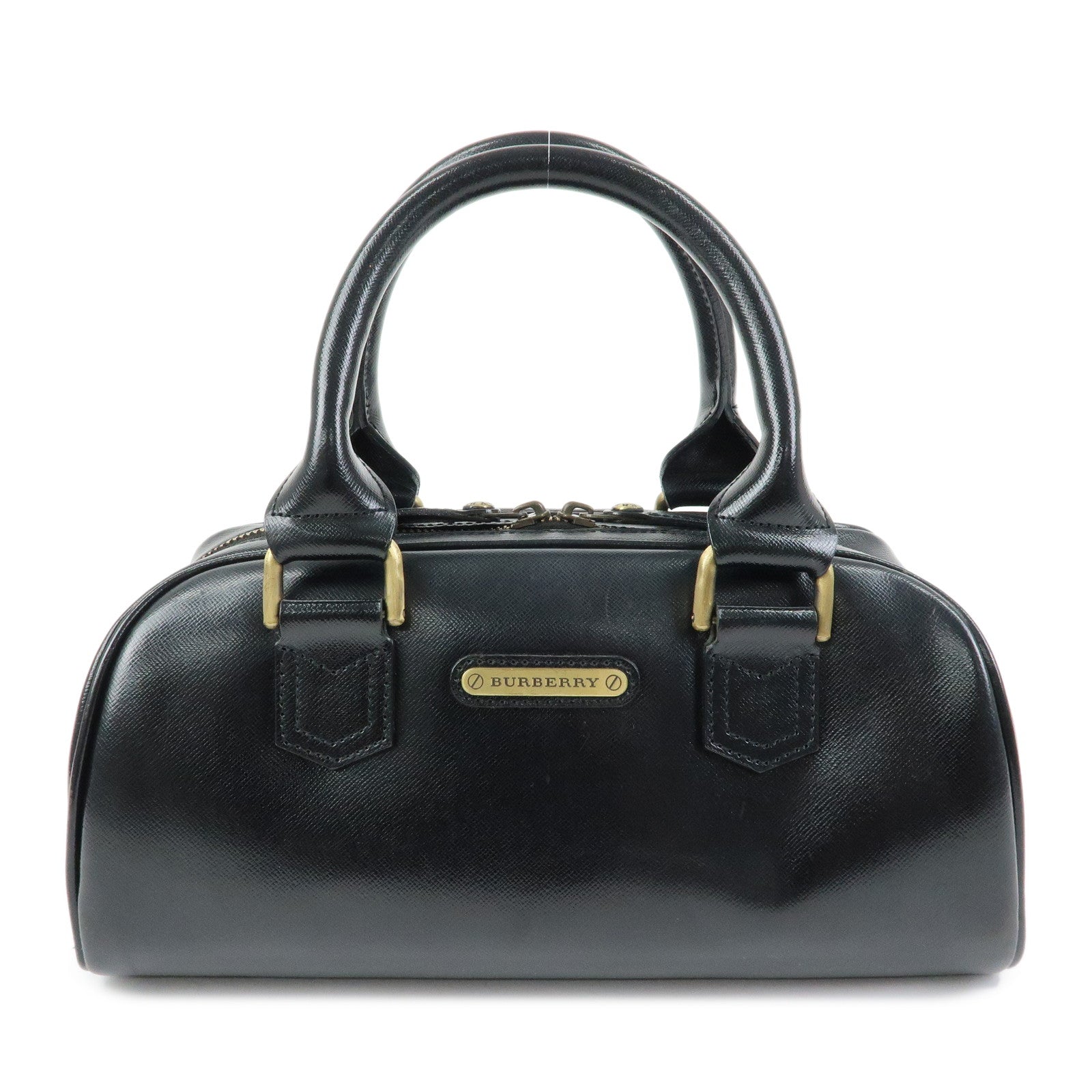 BURBERRY Leather Mini Boston Bag Hand Bag Tote Bag Black