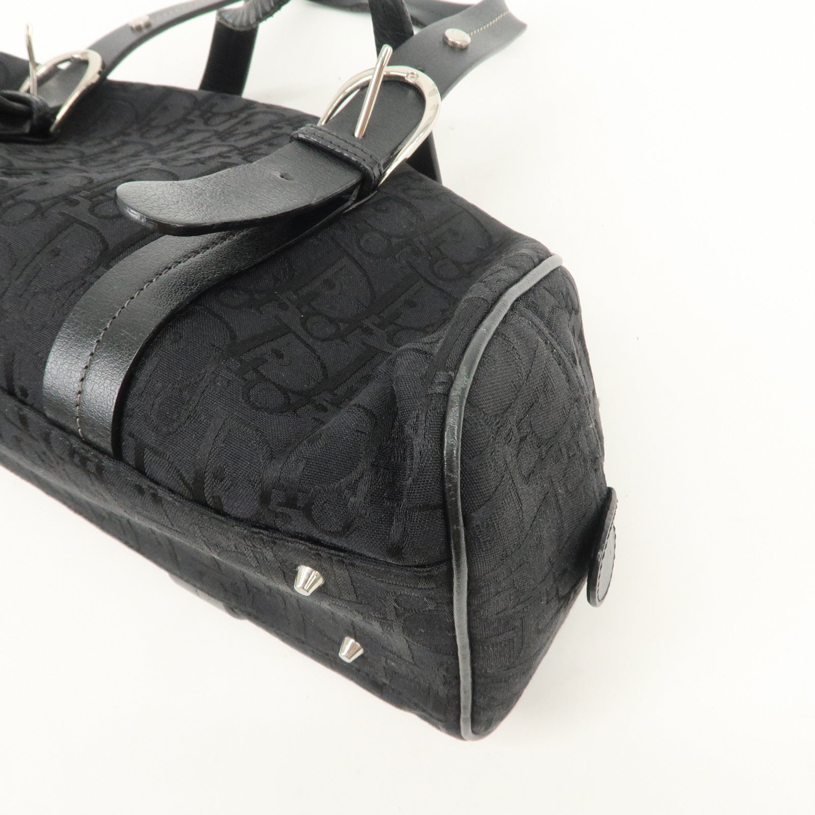 Christian Dior Trotter Canvas Leather Boston Bag Hand Bag Black