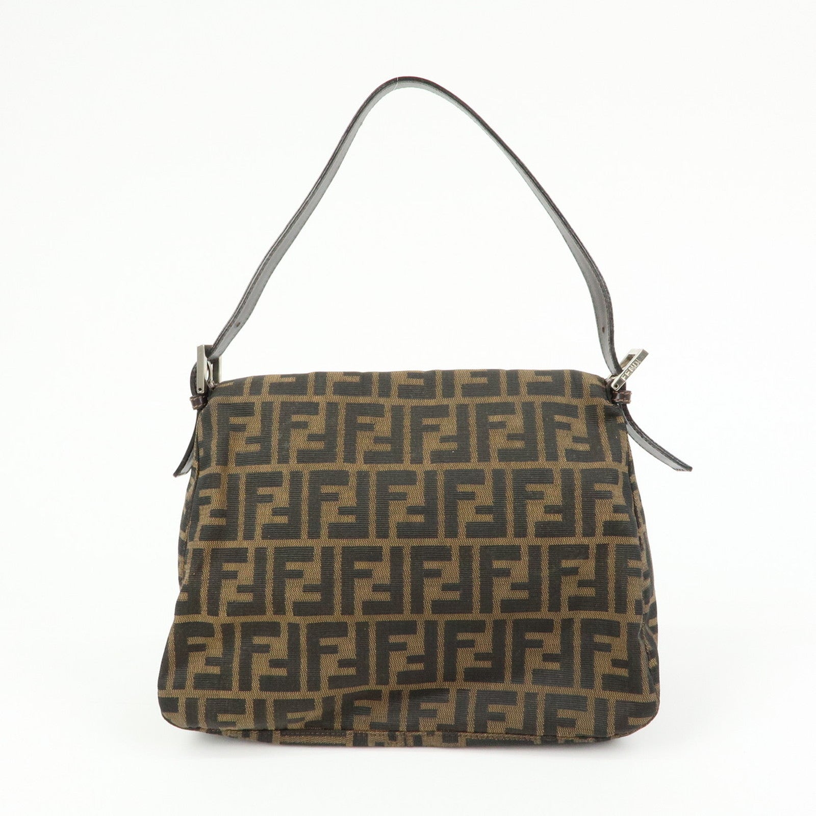 FENDI Mamma Baguette Zucca Canvas Leather Shoulder Bag Brown 26325
