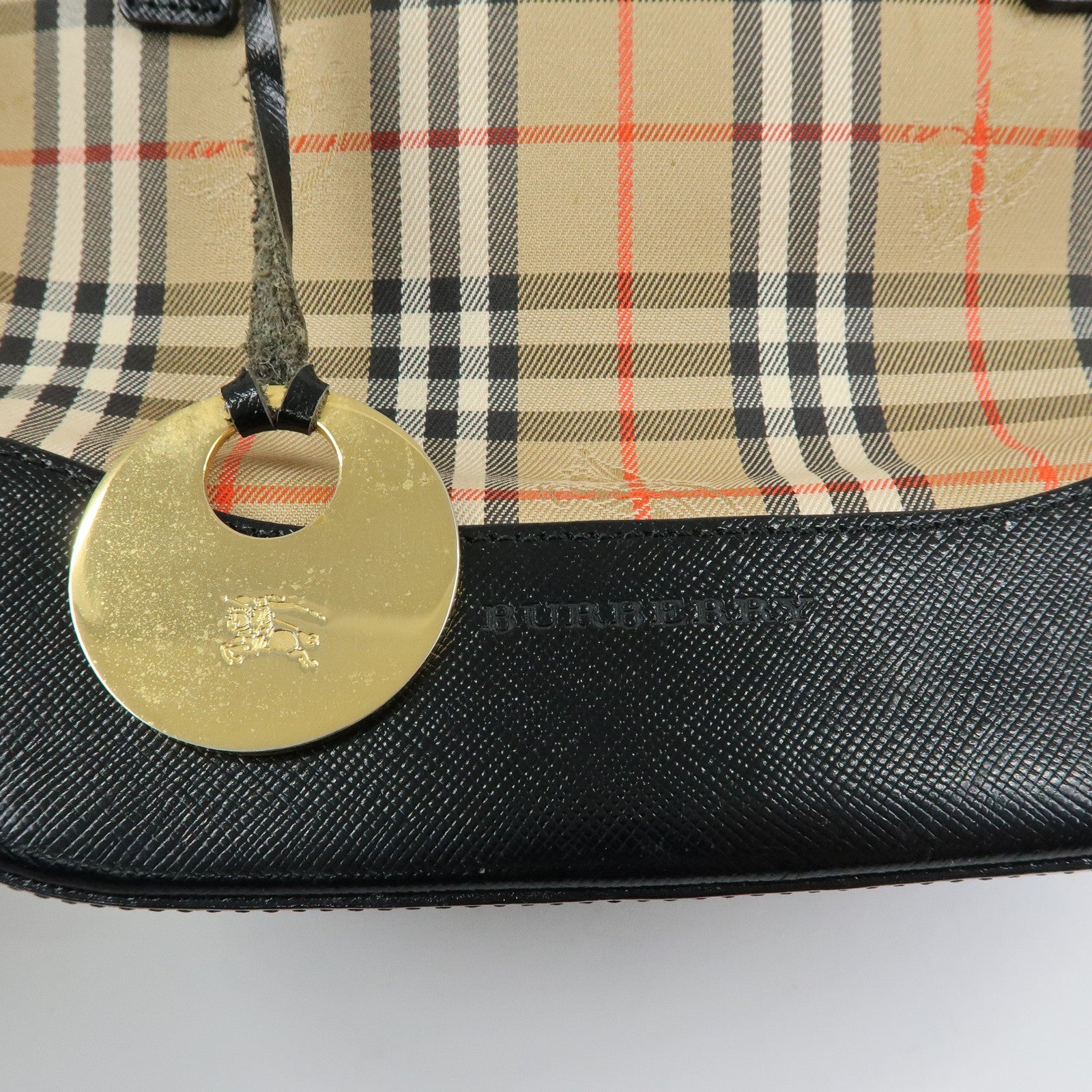 BURBERRY Nova Plaid Canvas Leather Hand Bag Tote Bag Beige Black