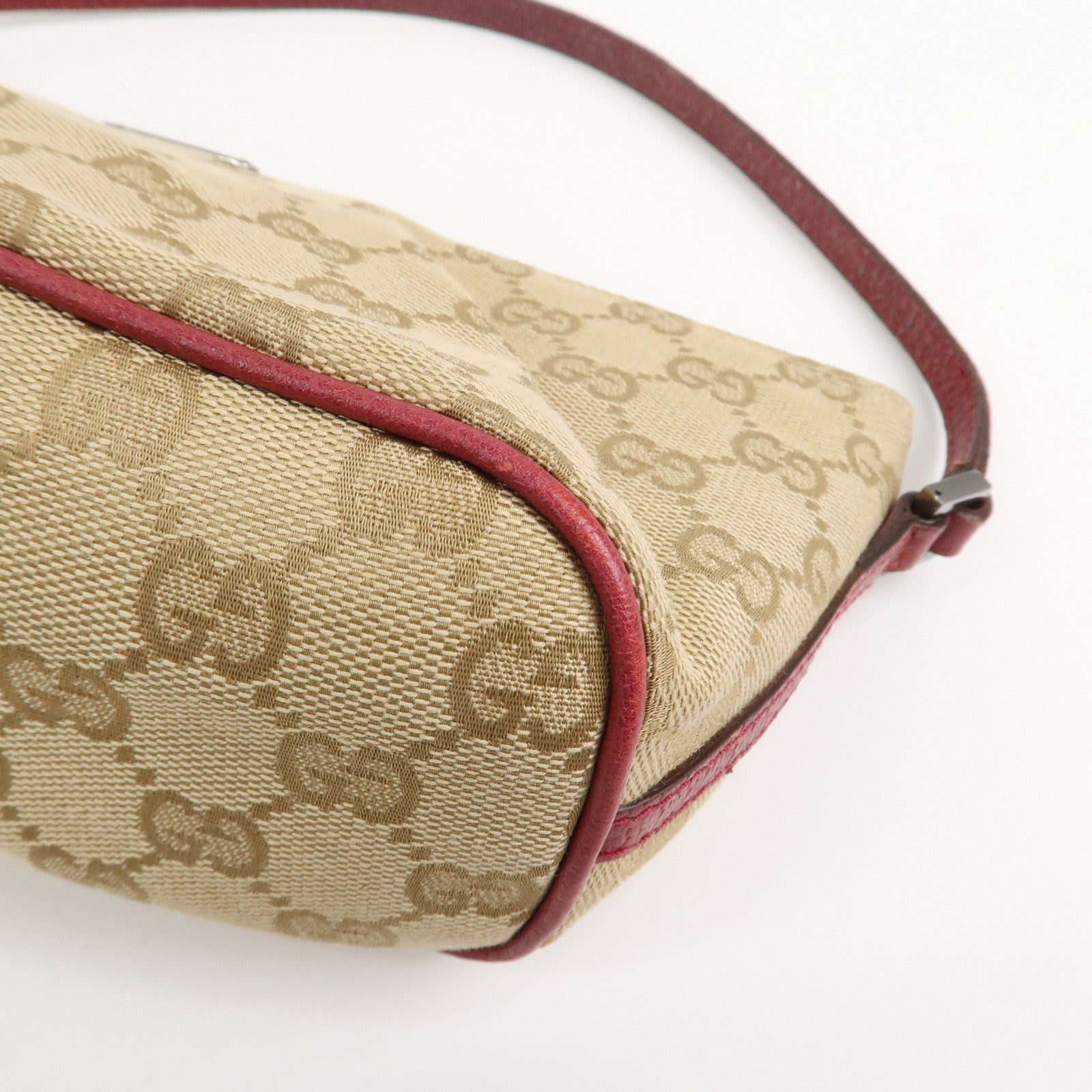 GUCCI Boat Bag GG Canvas Leather Shoulder Bag Beige Pink 07198