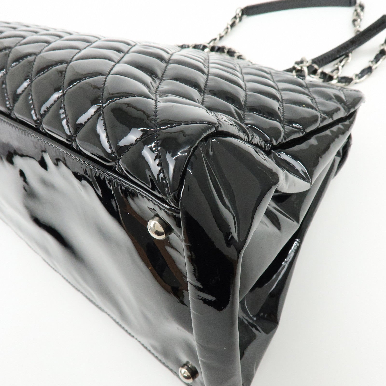 CHANEL Mademoiselle Patent Leather Shoulder Bag Bowling Bag Black