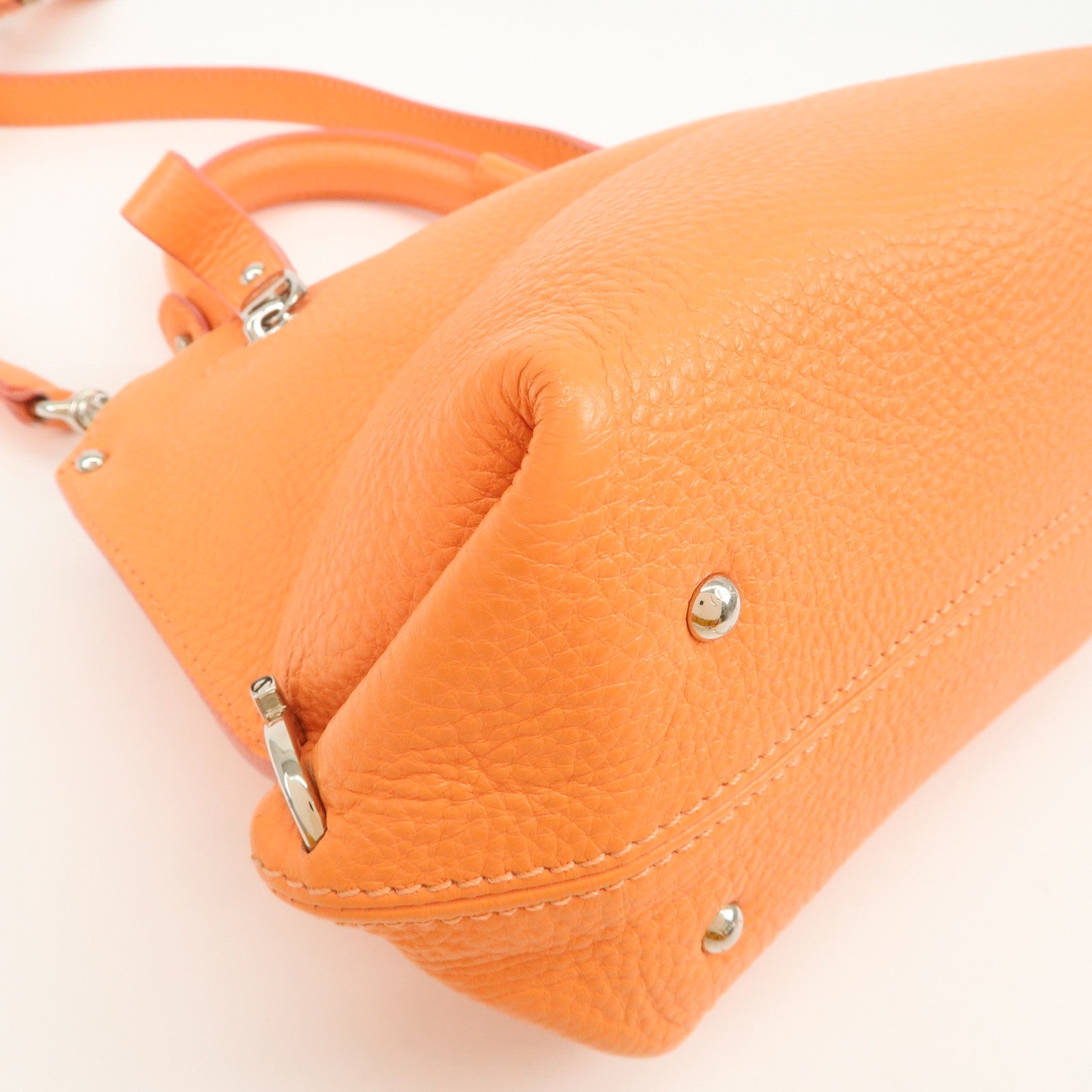 Ferragamo Gancini Leather 2Way Bag Hand Bag Shoulder Bag Orange