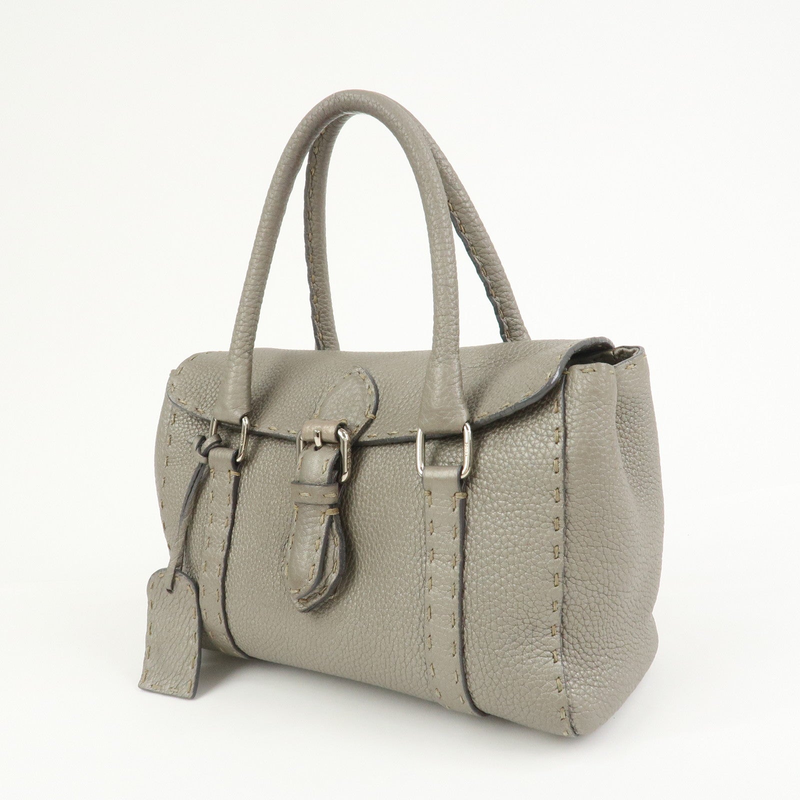 FENDI Seleria Mini Linda Leather Hand Shoulder Bag Greige 8BR486