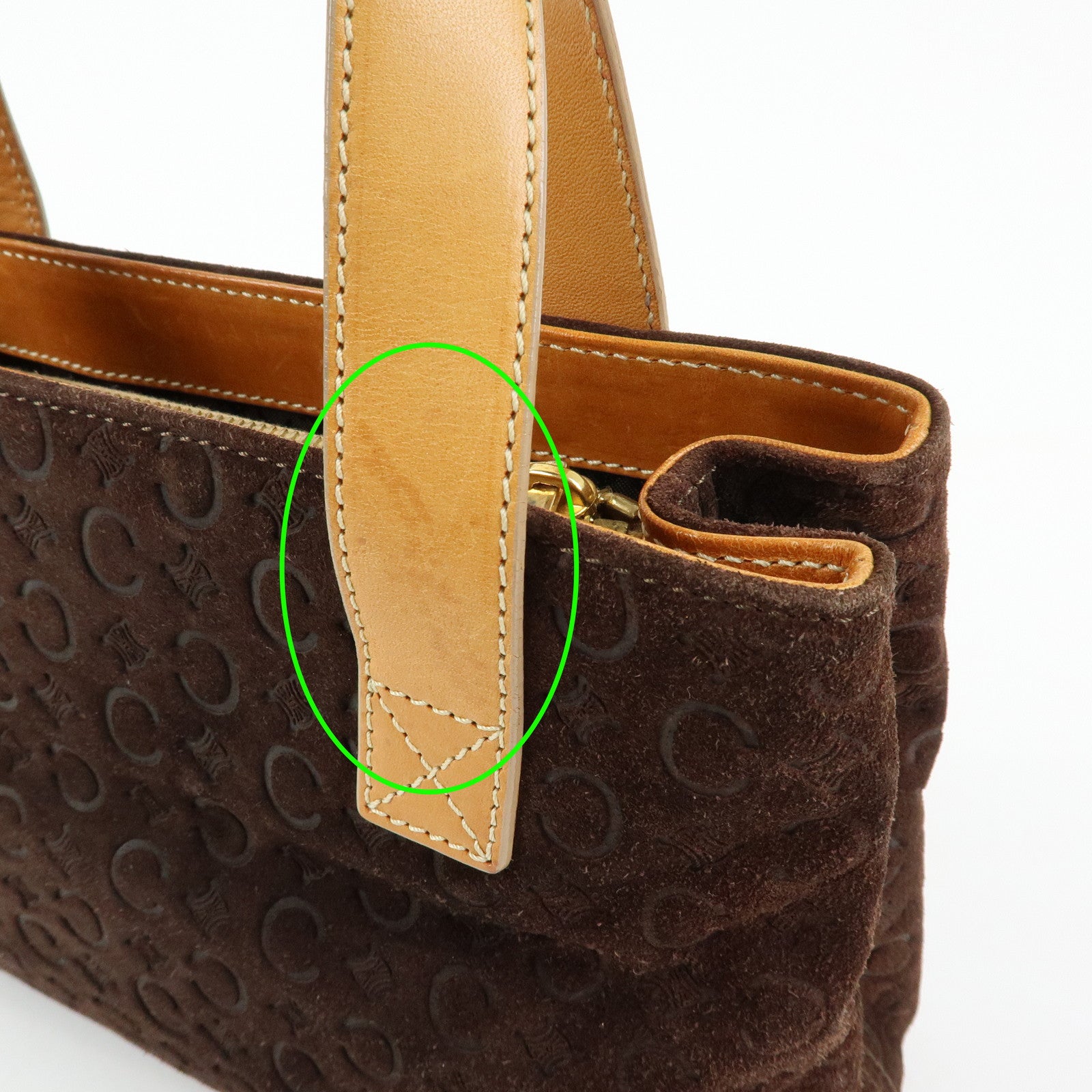 CELINE C Macadam Suede Leather Hand Bag Dark Brown