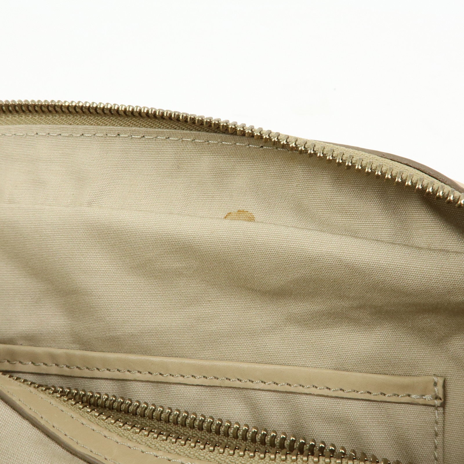 CELINE Leather Hand Bag Bowling Bag Beige Studs