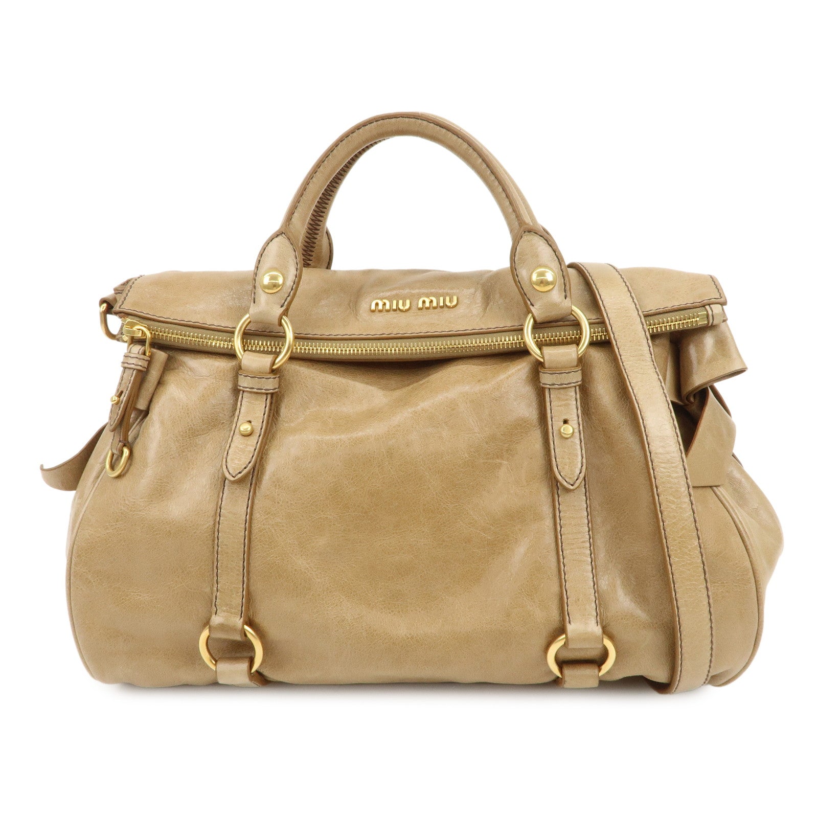 MIU MIU Leather Ribbon 2Way Bag Hand Bag Shoulder Bag Beige RT0365