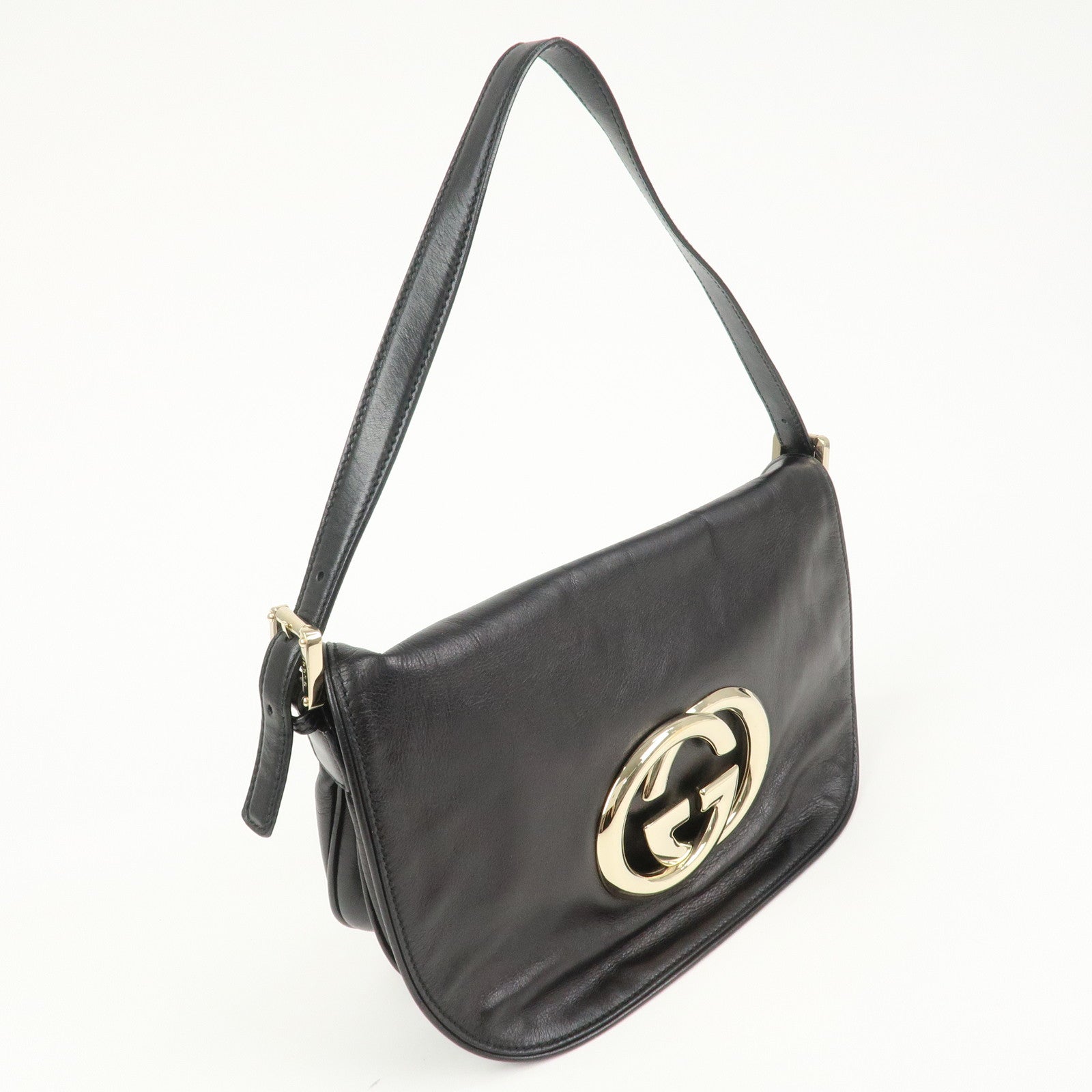 GUCCI Interlocking G Leather Shoulder Bag Hand Bag Black 161727