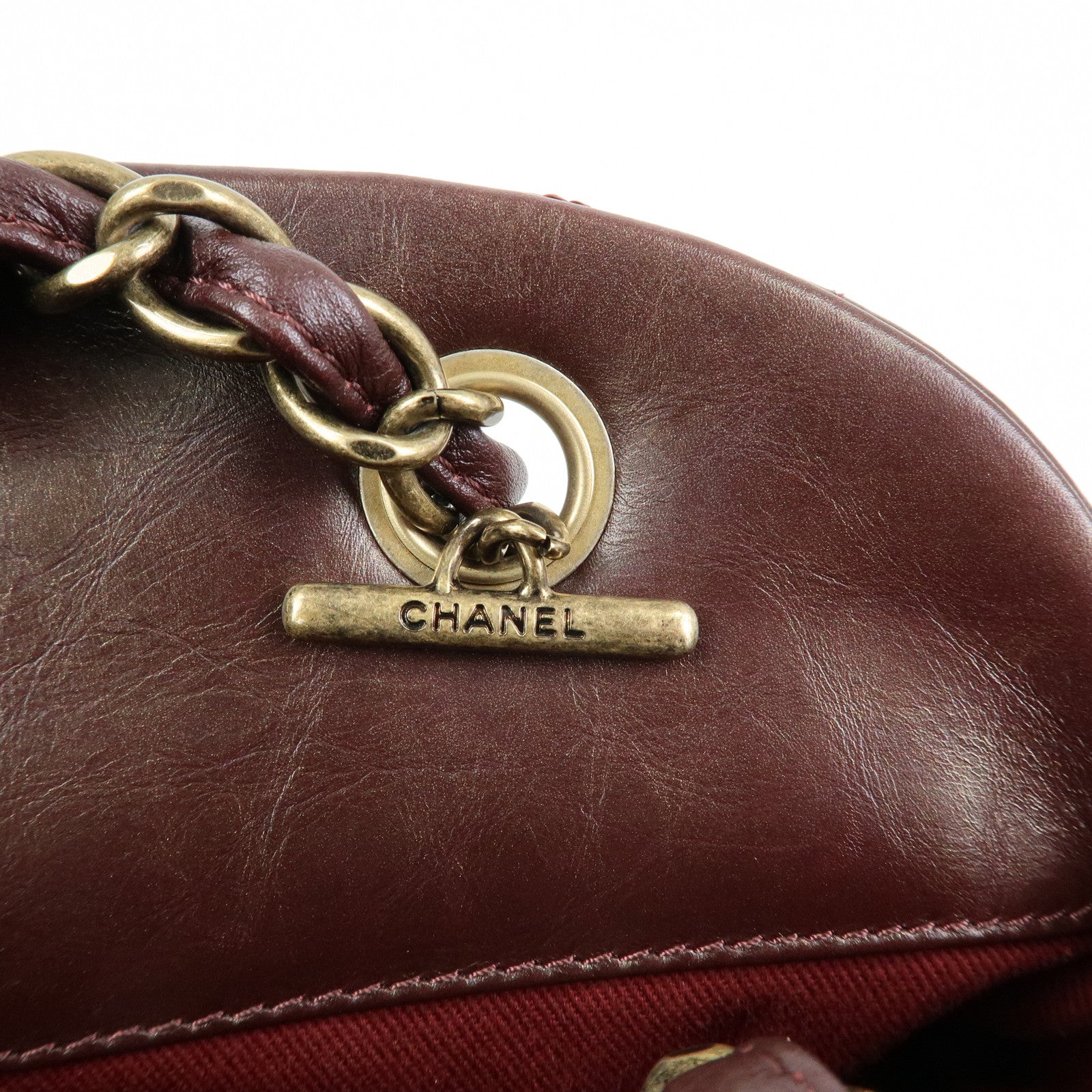 CHANEL Mademoiselle Calf Leather Chain Shoulder Bag Bordeaux