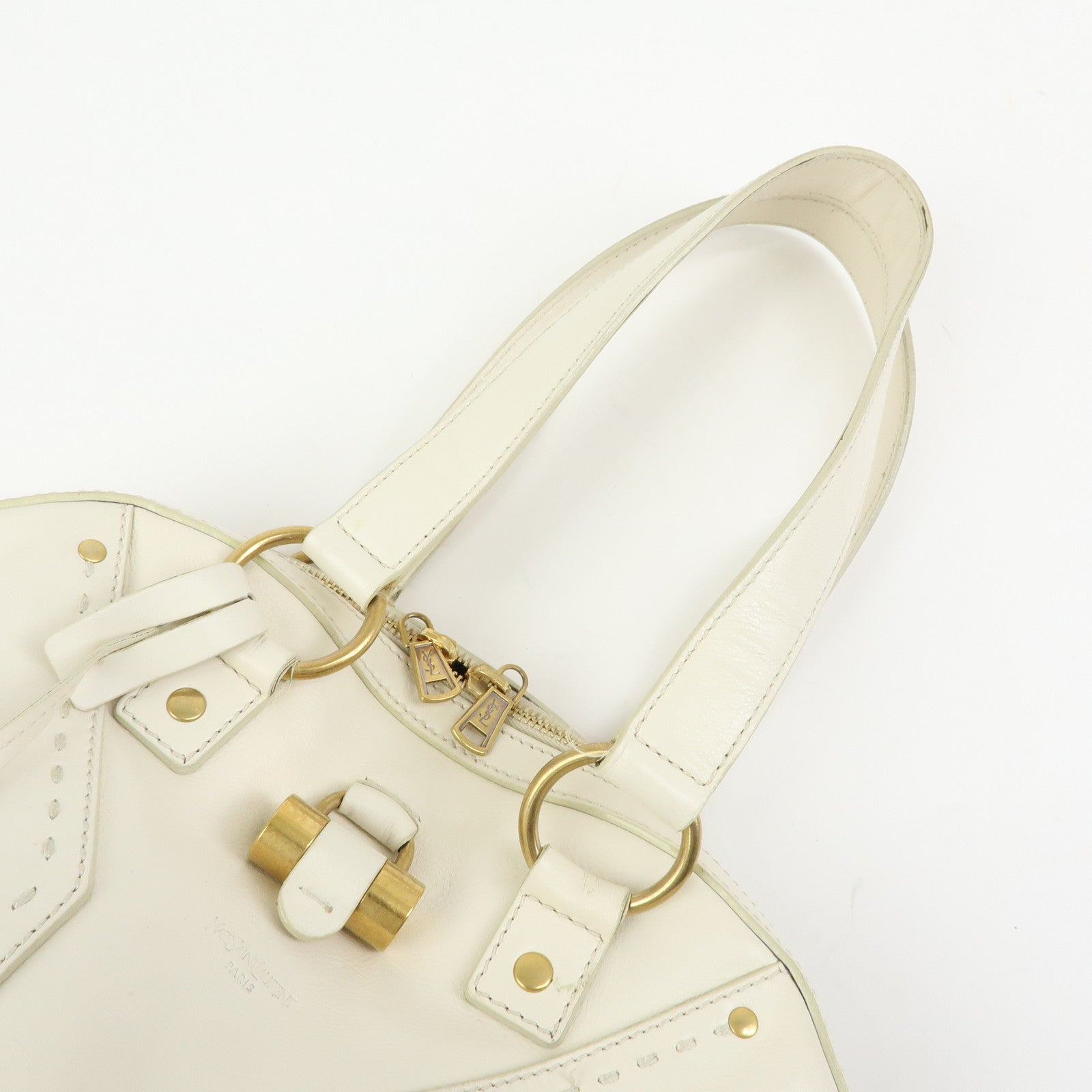 SAINT LAURENT PARIS Muse Y Line Leather Hand Bag Ivory 156465