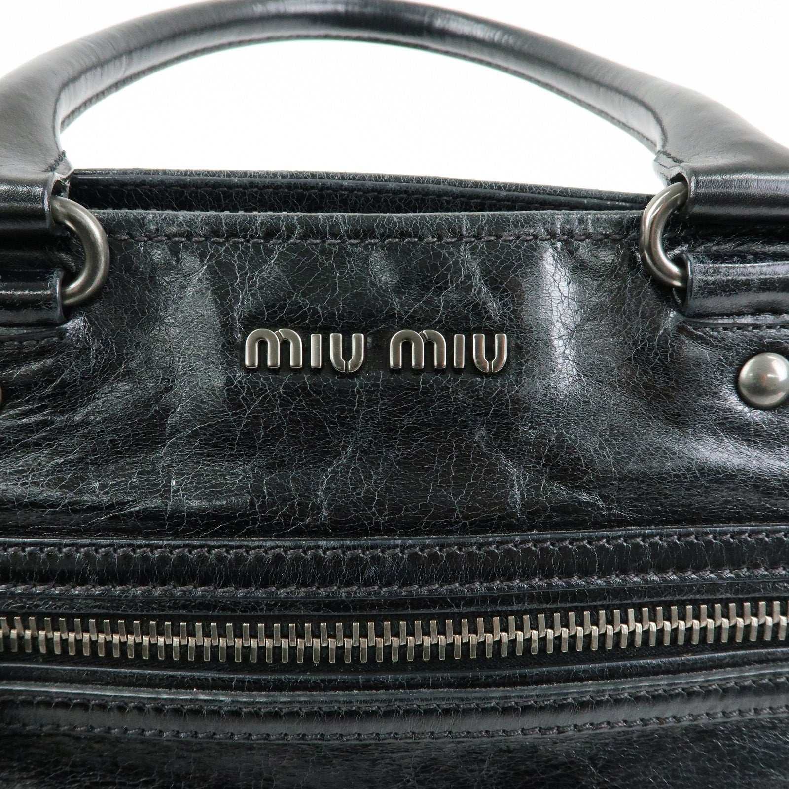 MIU MIU Leather Tote Bag Shoulder Bag Black Padlock Charm