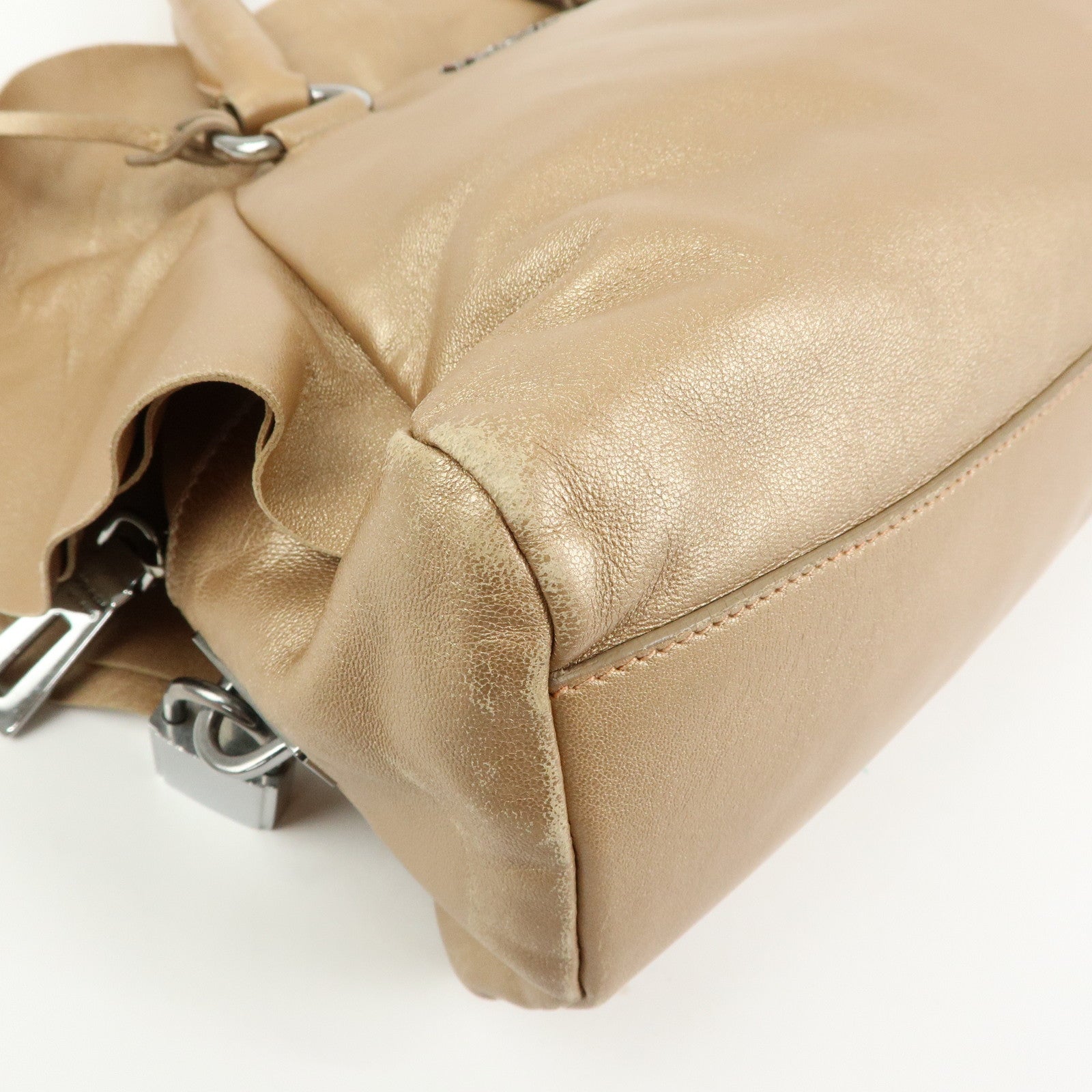PRADA Frilled Leather Tote Bag Hand Bag Champagne Gold
