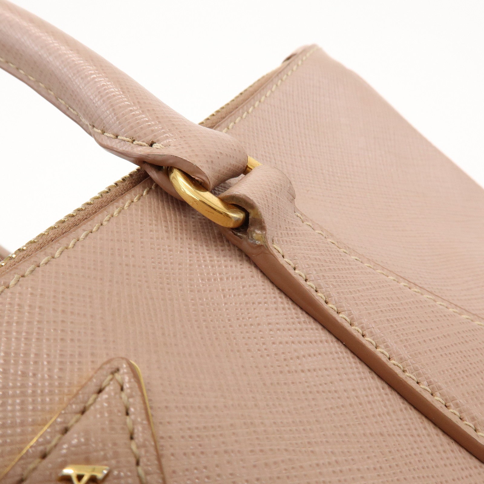 PRADA Traingle Logo Galleria 2Way Bag Hand Bag Pink Beige1BA863