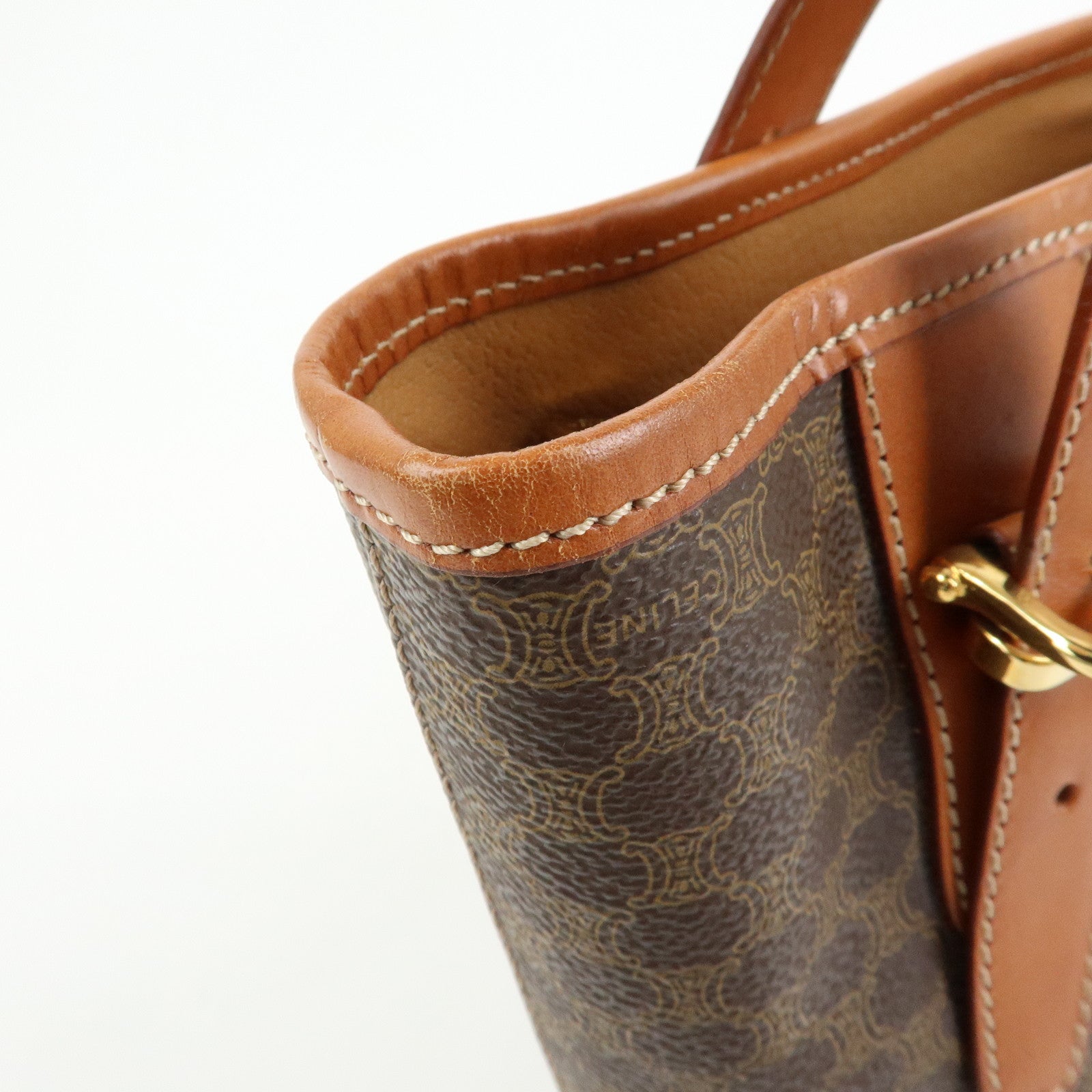 CELINE Macadam PVC Leather Tote Bag Hand Bag Shoulder Bag Brown