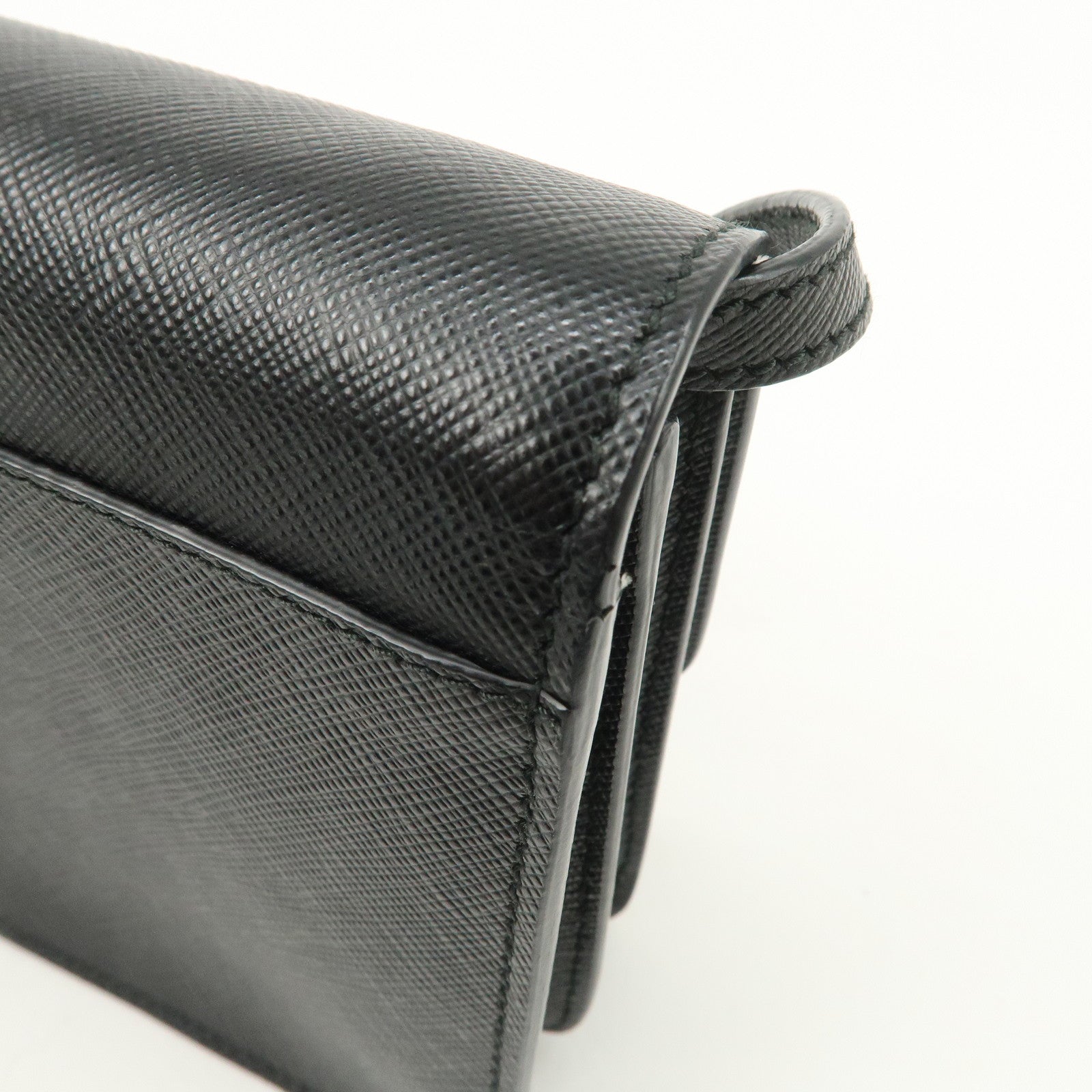 PRADA Saffiano Leather Shoulder Wallet Shoulder Bag Black BT1019