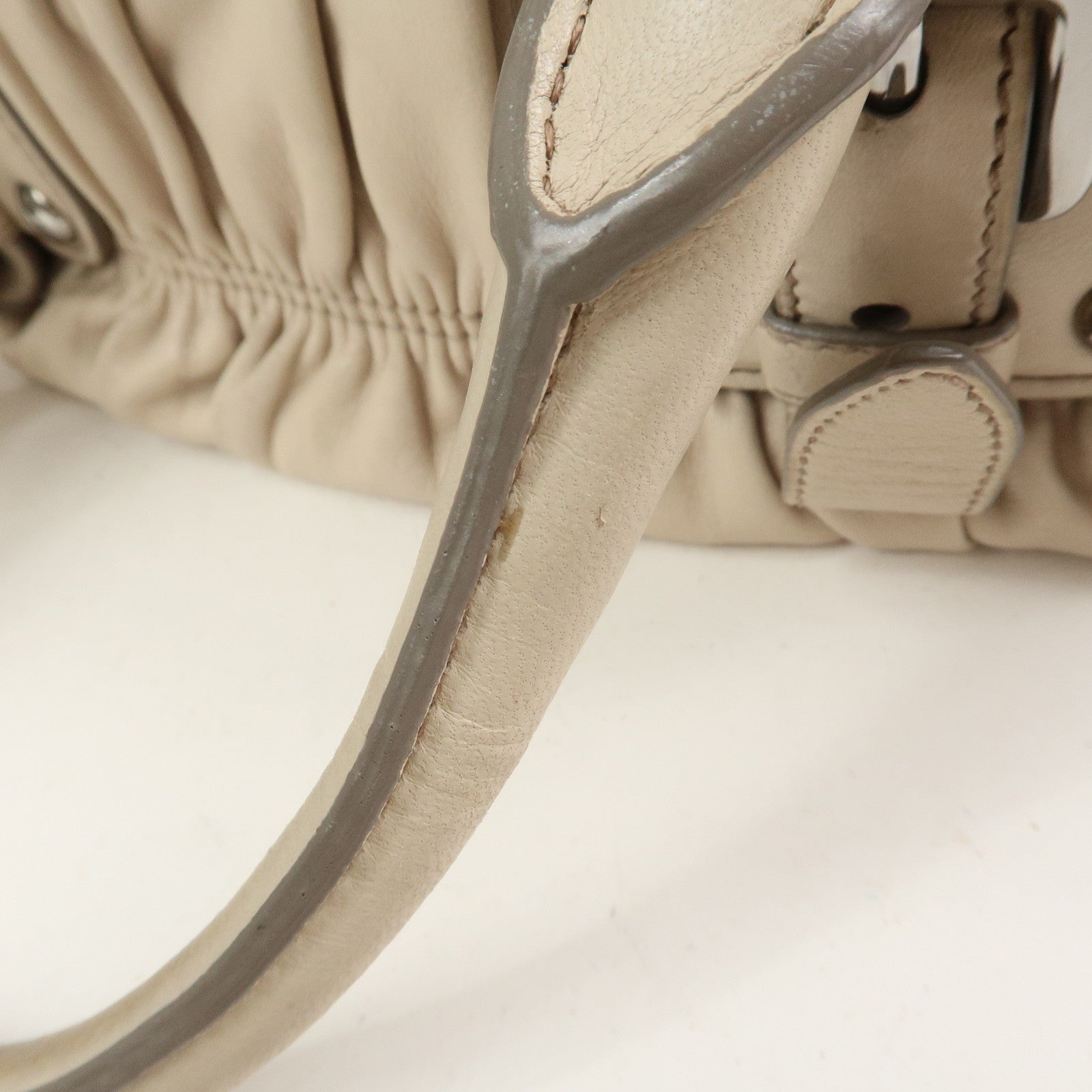 PRADA Nappa Leather Gathered 2Way Tote Shoulder Bag Beige BN1407