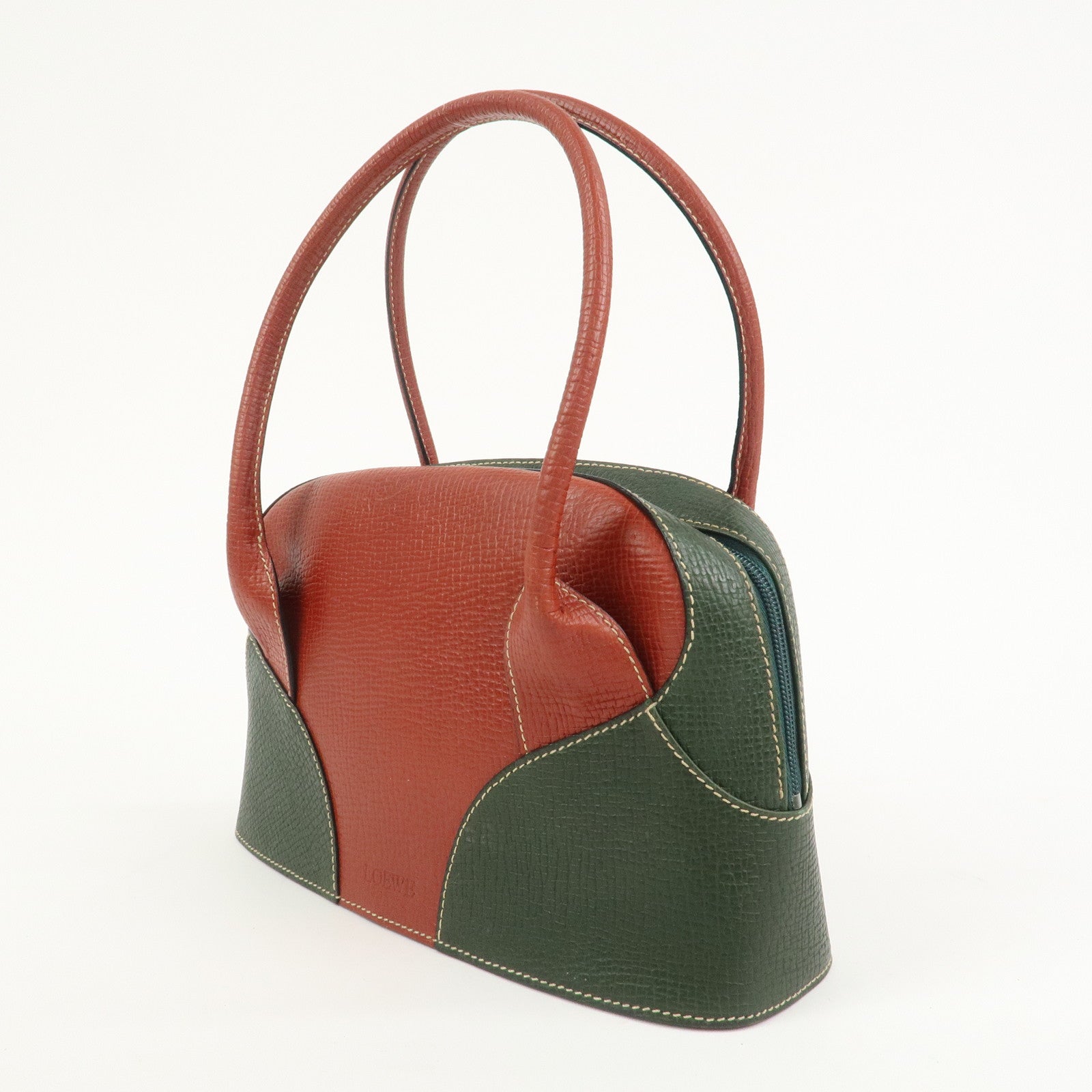 LOEWE Embossed Leather Shoulder Bag Hand Bag Green Red Brown