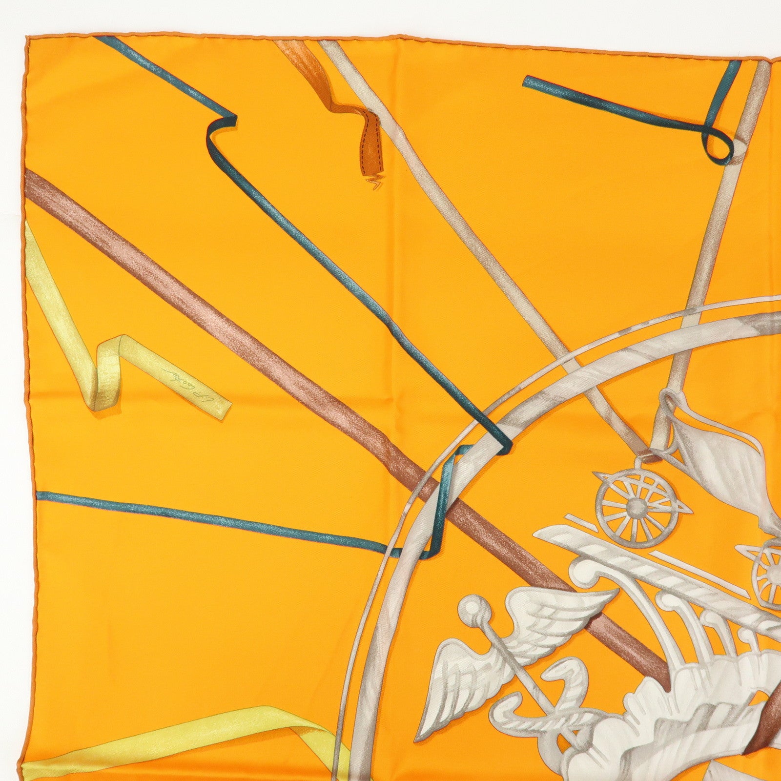 HERMES Carre 90 Silk 100% Scarf ATTRAPE TES REVES Orange