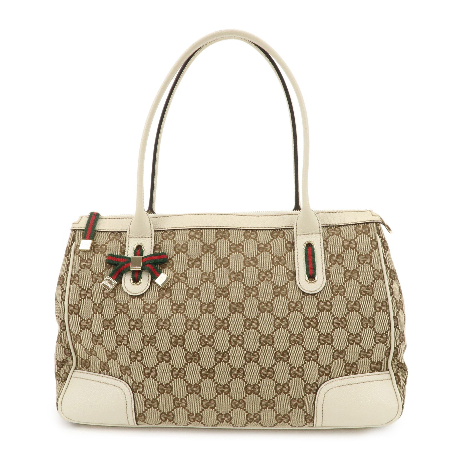 GUCCI Princy Sherry GG Canvas Leather Tote Bag Beige Ivory 177052 Used