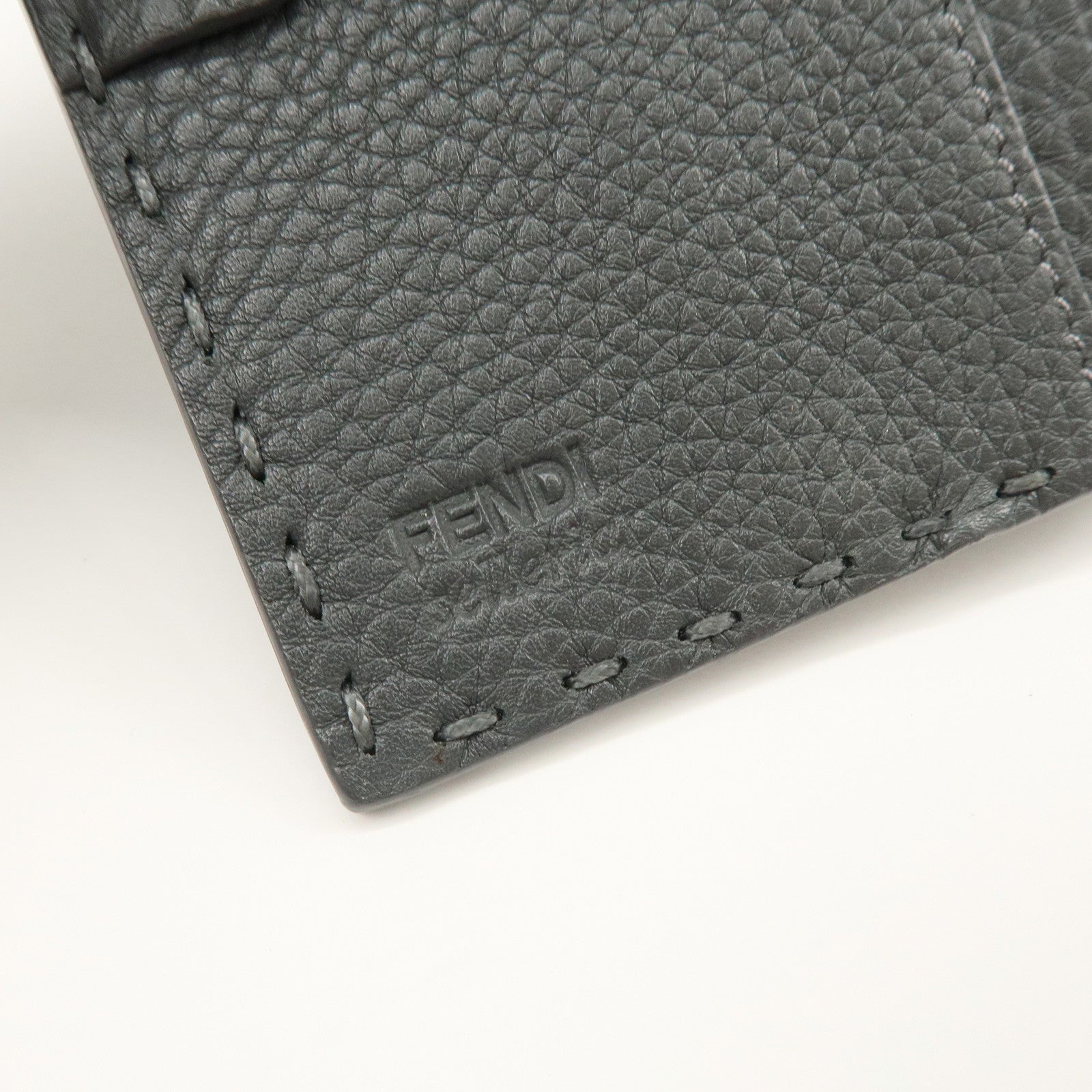 FENDI Selleria Leather Tri-fold Compact Wallet Gray 8M0359