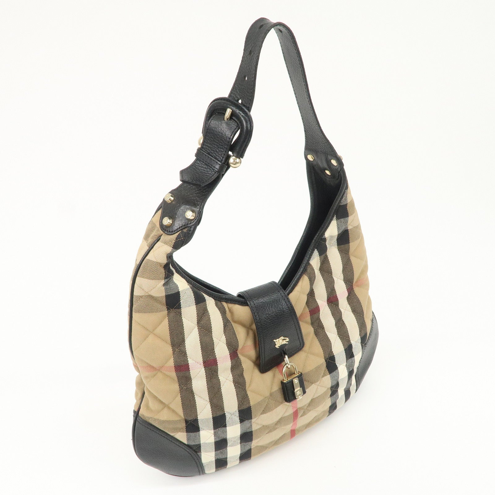 BURBERRY Cotton Leather Shoulder Bag Nova Plaid Brown Black