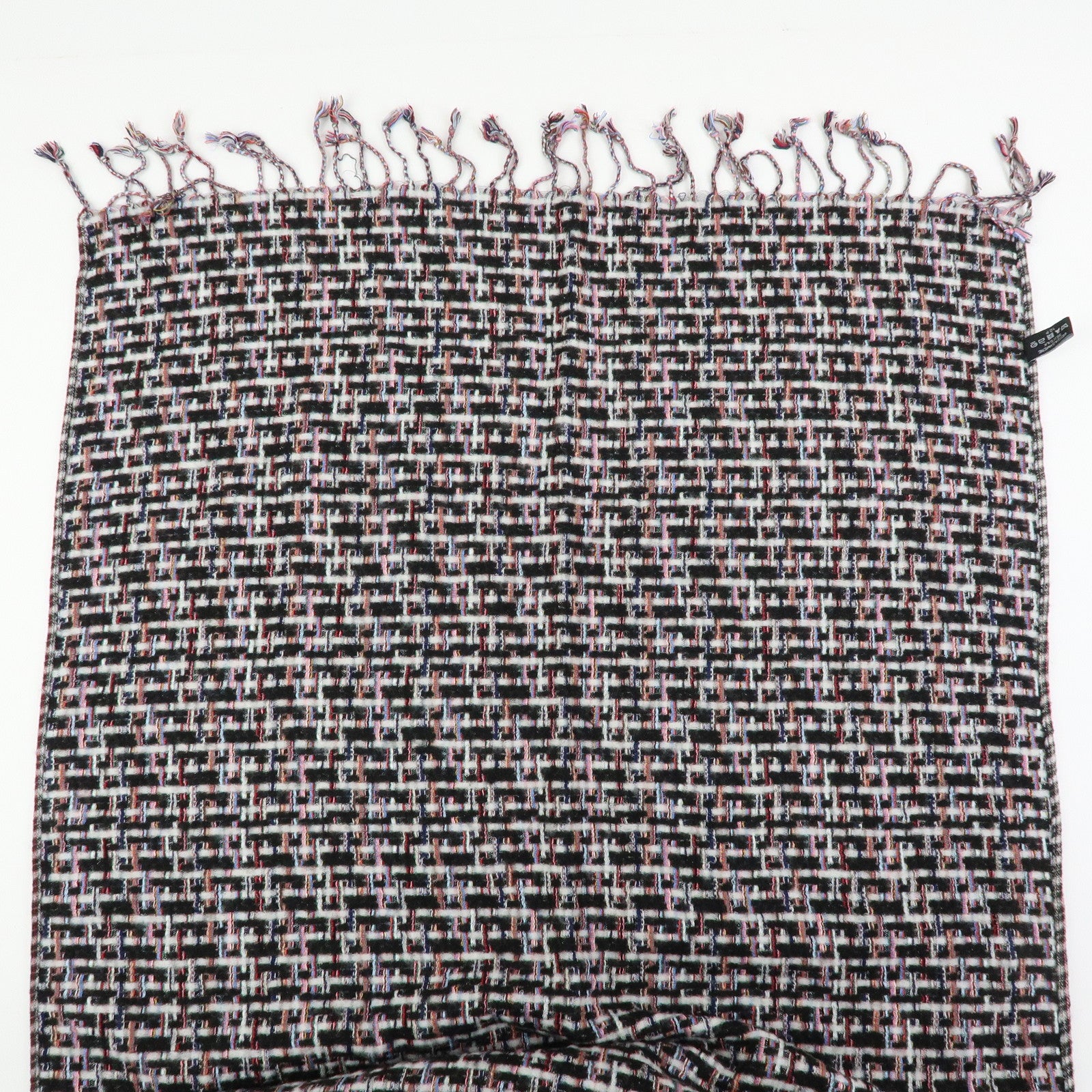 CHANEL COCO Mark Cashmere Silk Scarf Multicolor Black White