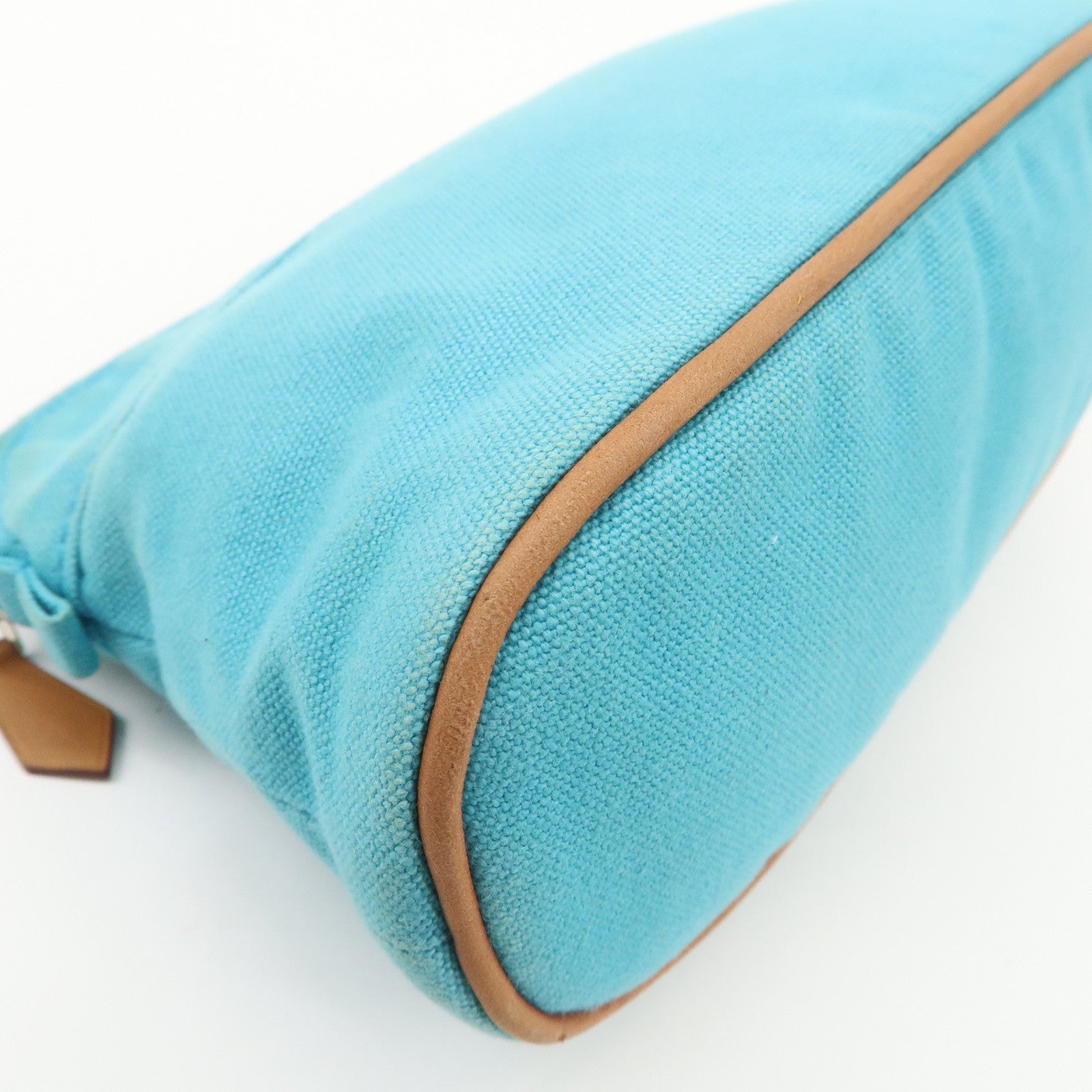 HERMES Set of 2 Leather Canvas Pouch Cosmetic Pouch Pink Blue Used