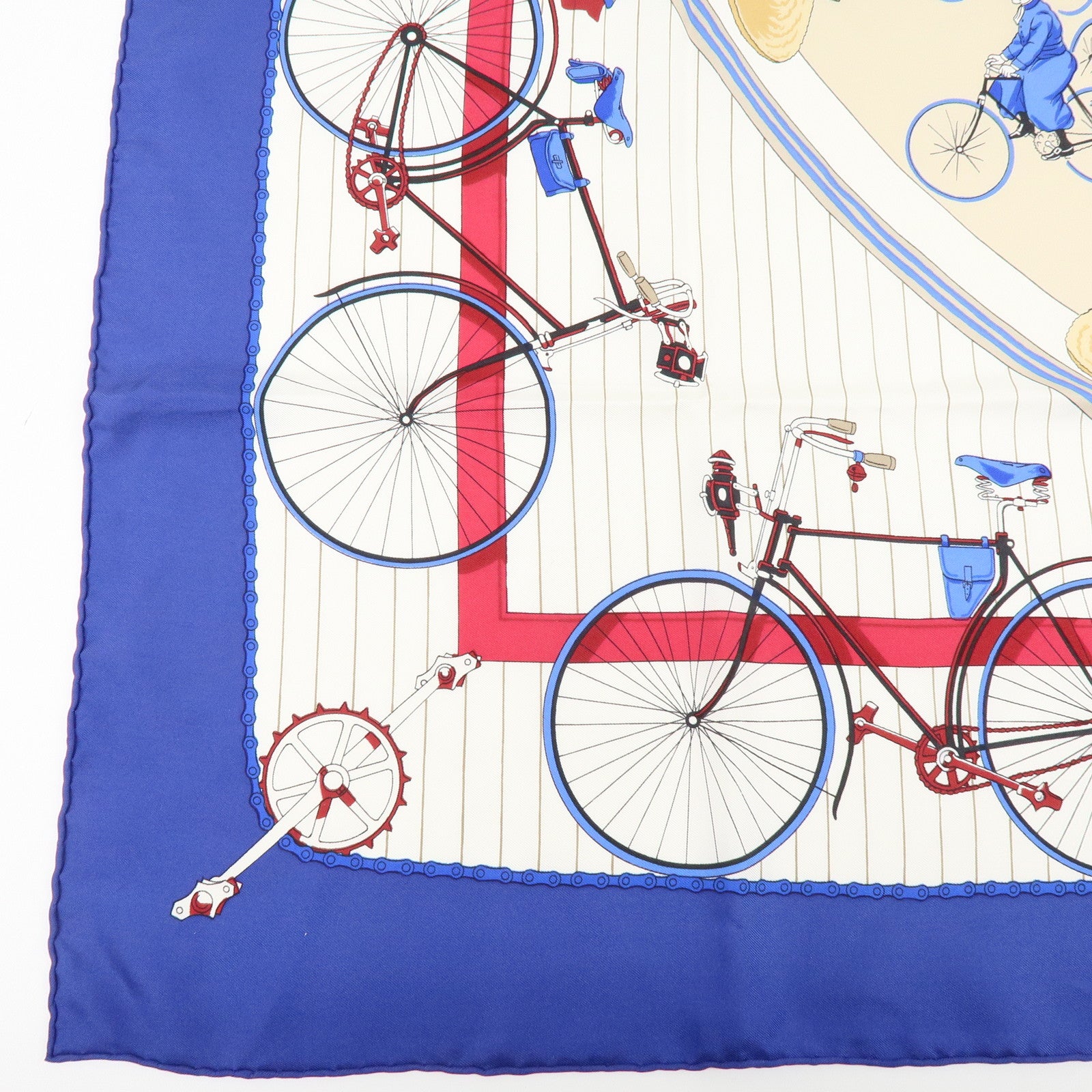 HERMES Carre 90 Silk 100% Scarf LES BECANES Blue White