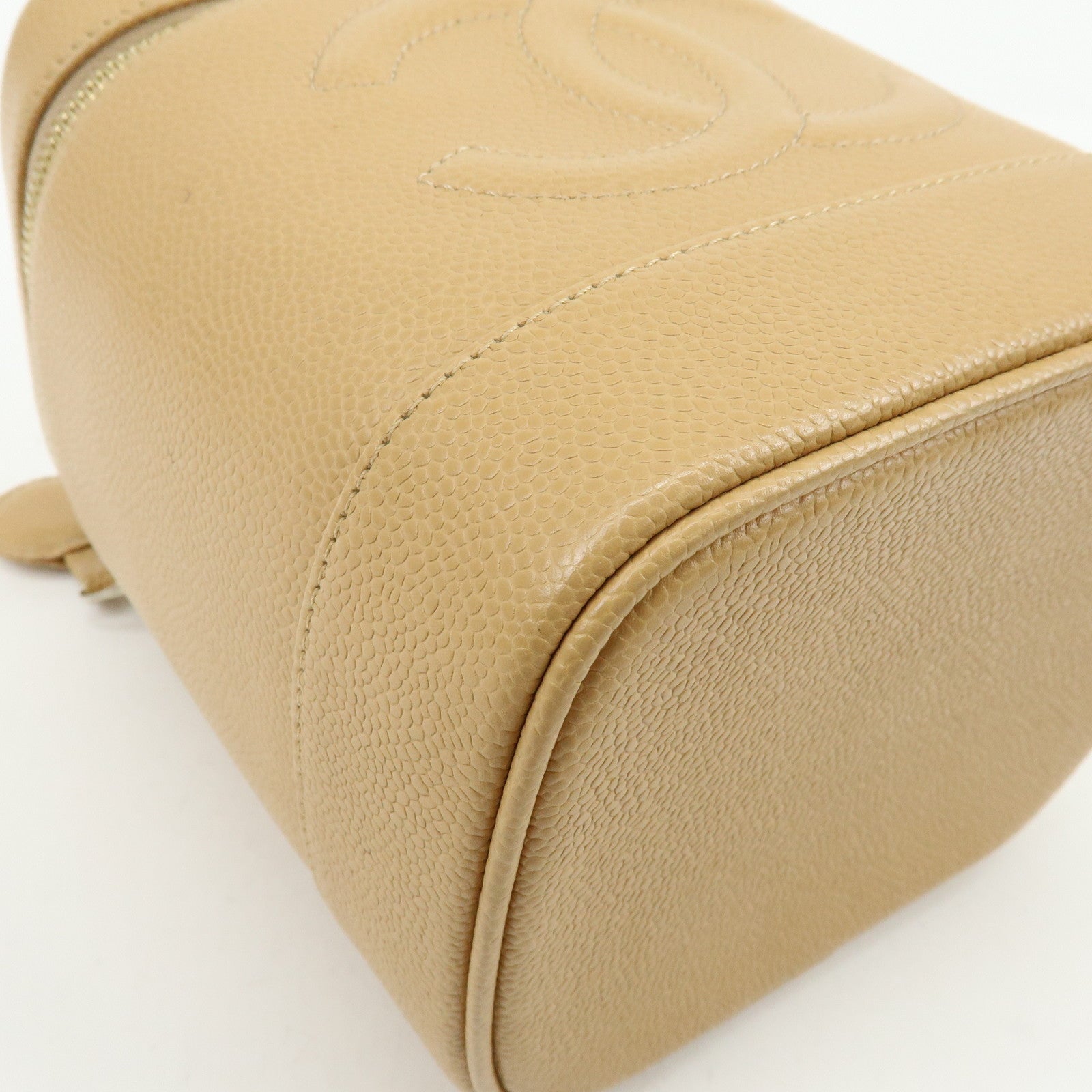 CHANEL COCO Mark Caviarskin Vanity Bag Cosmetic Pouch Beige A01998