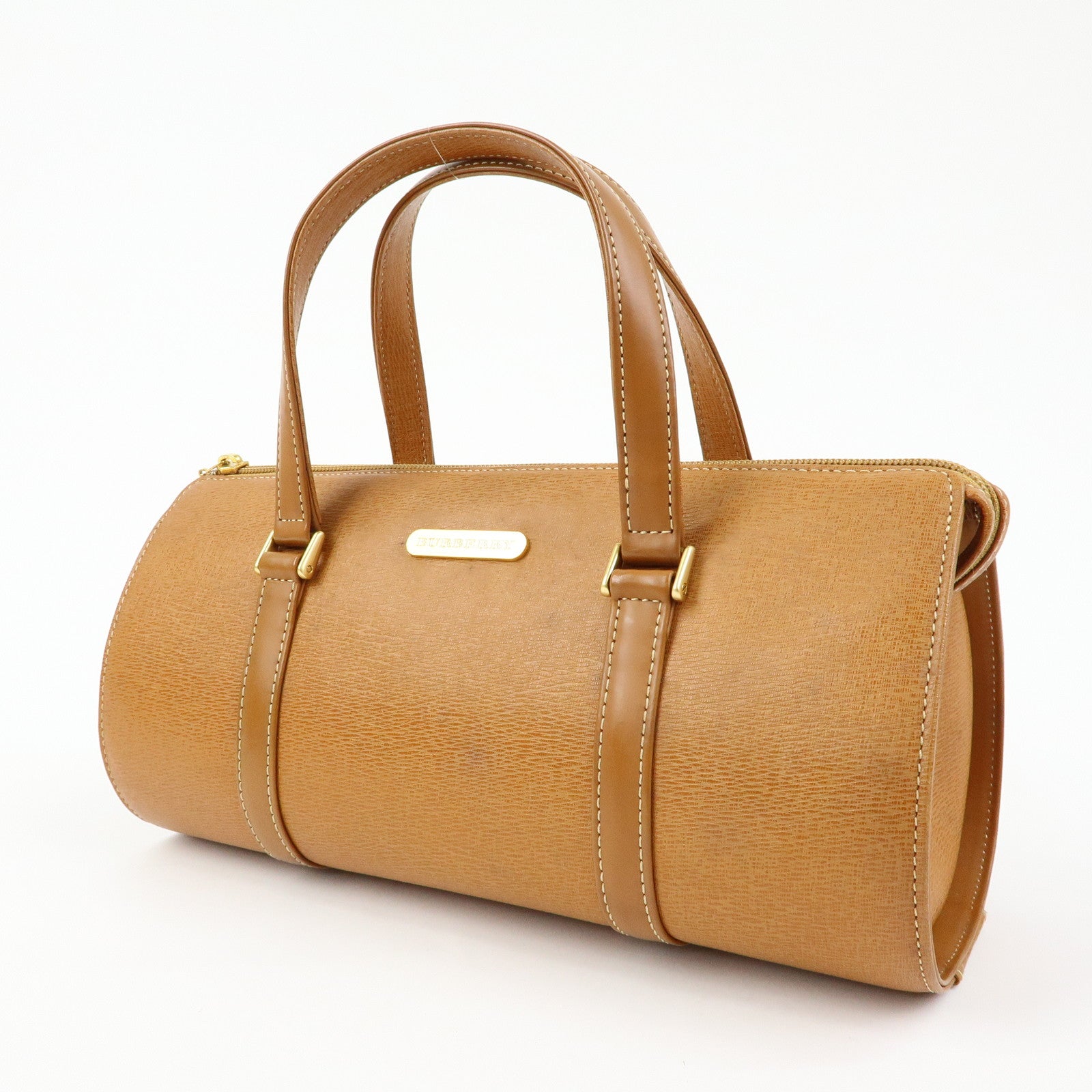 BURBERRY Logo Leather Hand Bag Tote Bag Brown