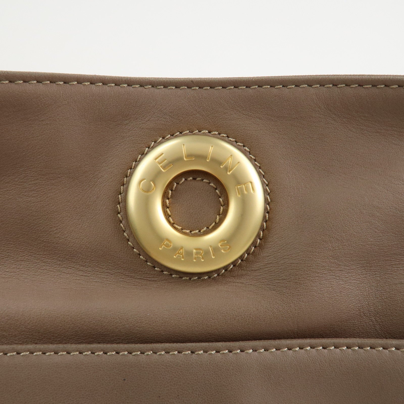 CELINE Logo Leather Shoulder Bag Crossbody Bag Greige