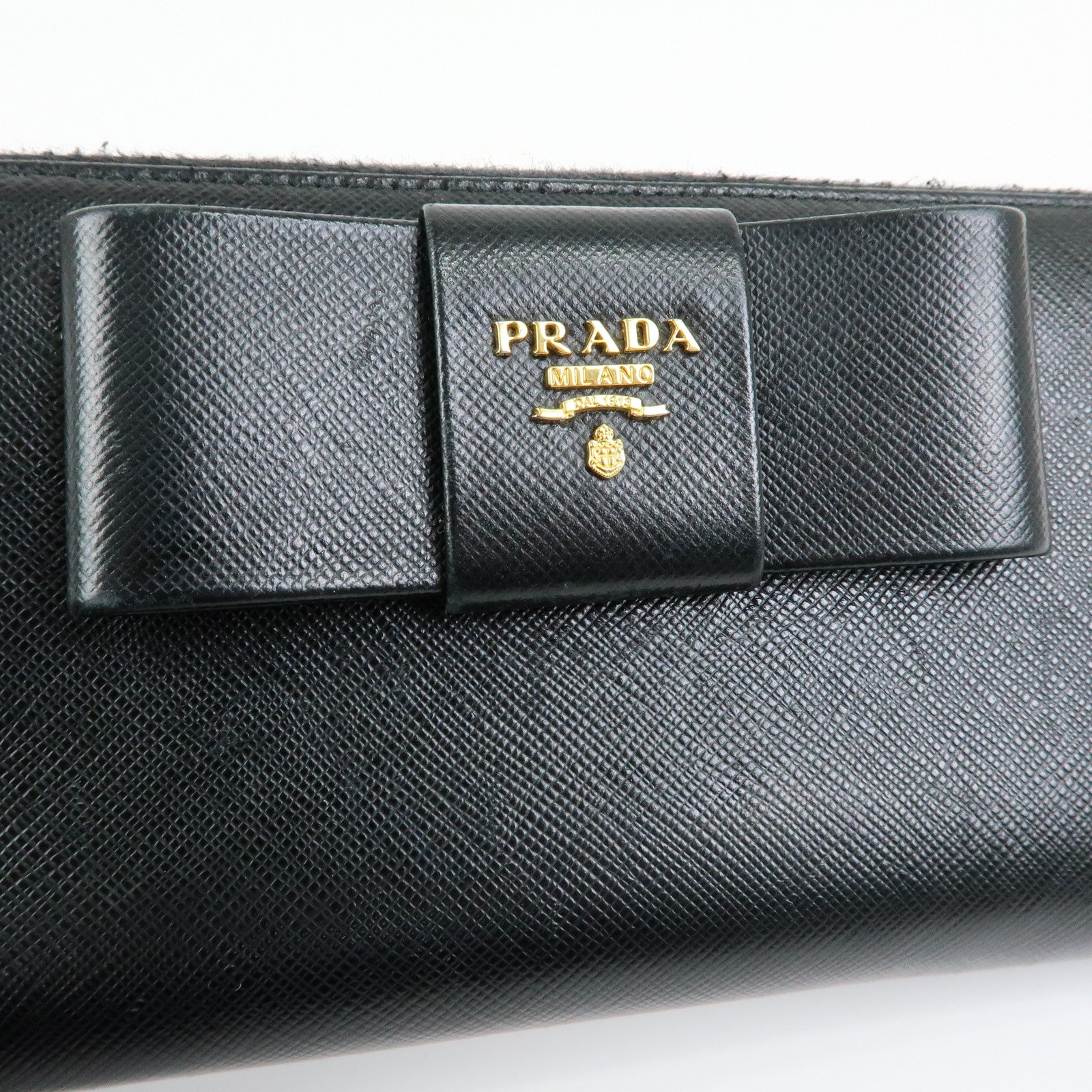 PRADA Logo Saffiano Leather Round Zippy Long Wallet Ribbon 1ML506