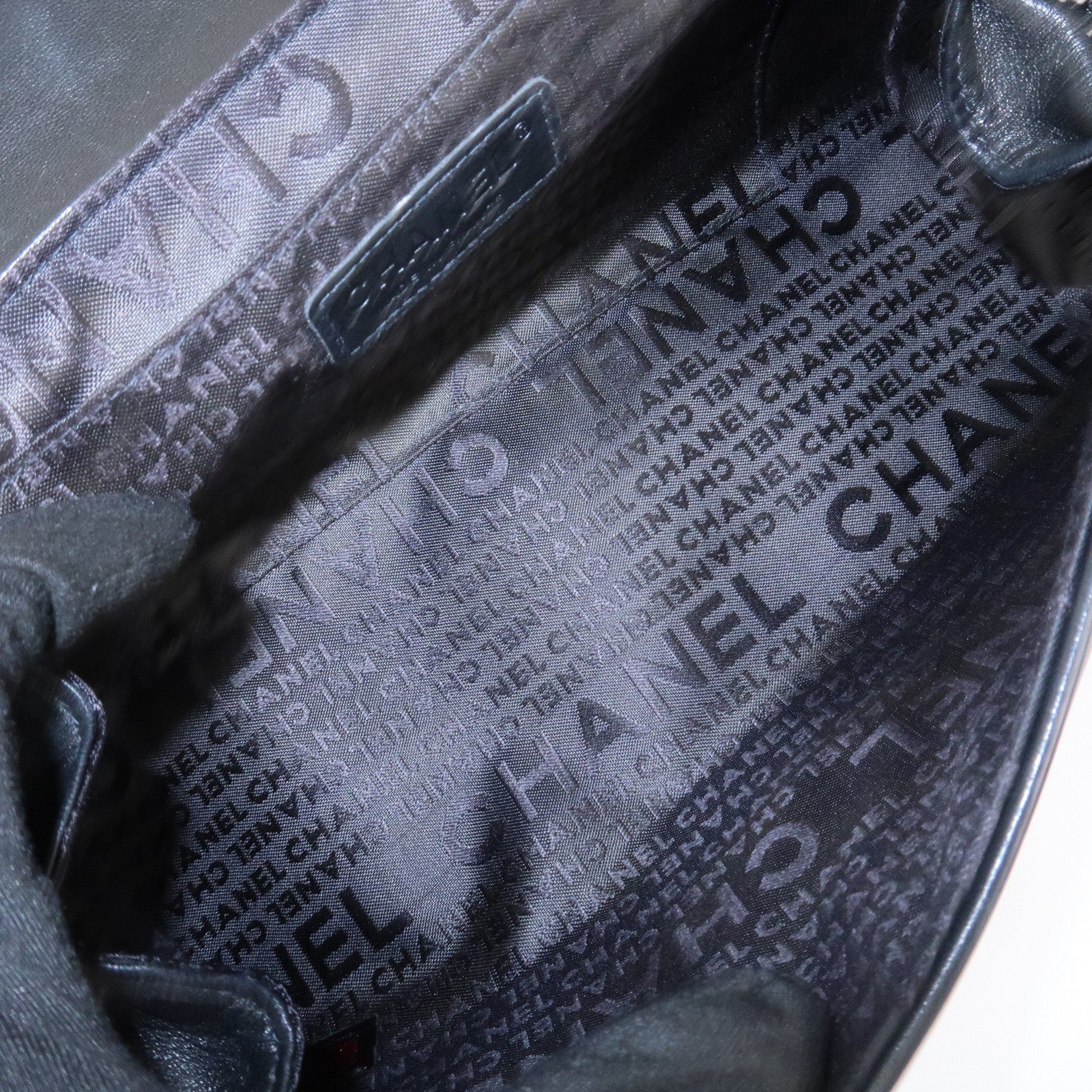 CHANEL COCO Mark Lamb Skin Chain Shoulder Bag Hand Bag Black