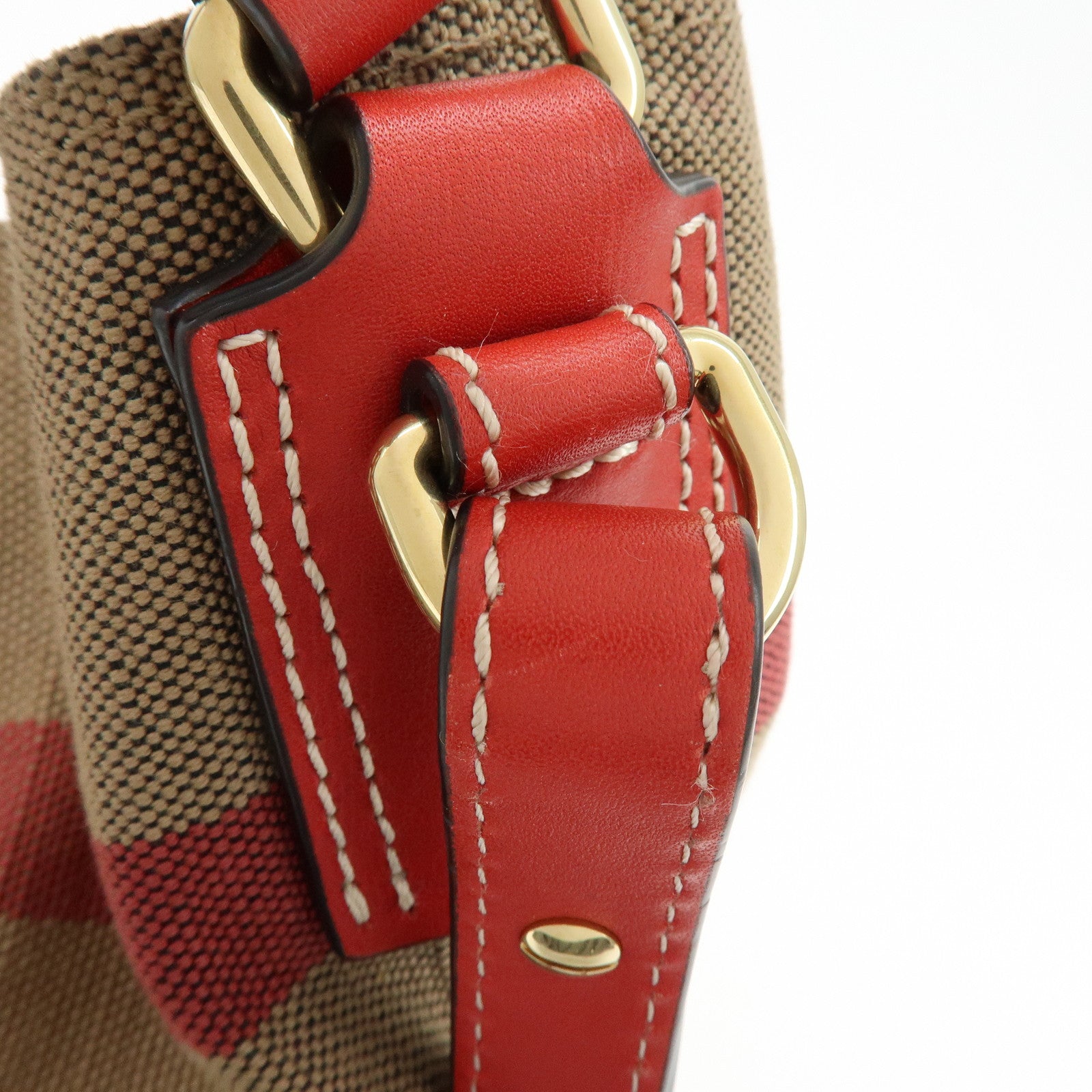 Burberry Nova Plaid Canvas Leather 2Way Shoulder Hand Bag Beige