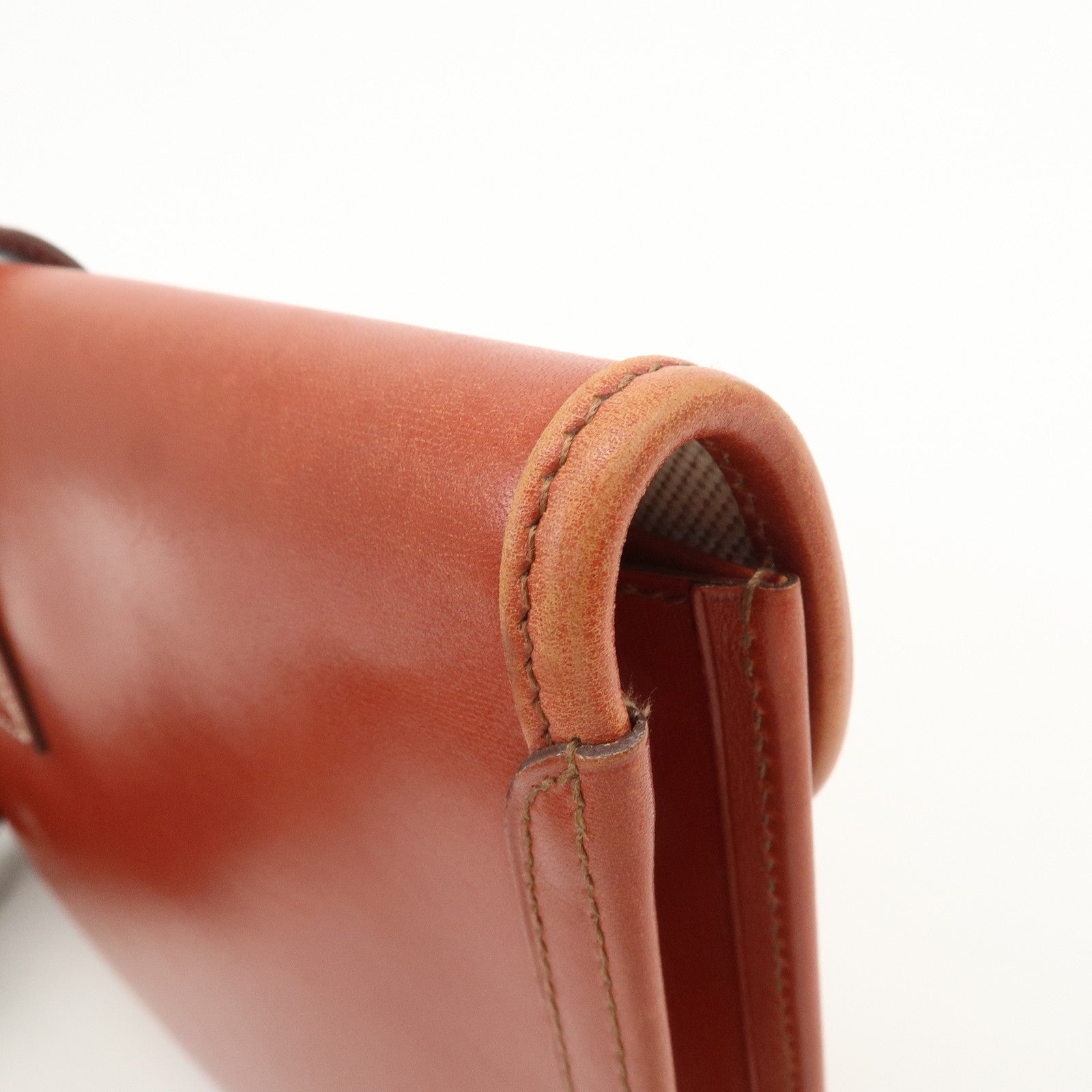 HERMES Box Calf Leather Jige PM □C Stamped Clutch Bag Brown