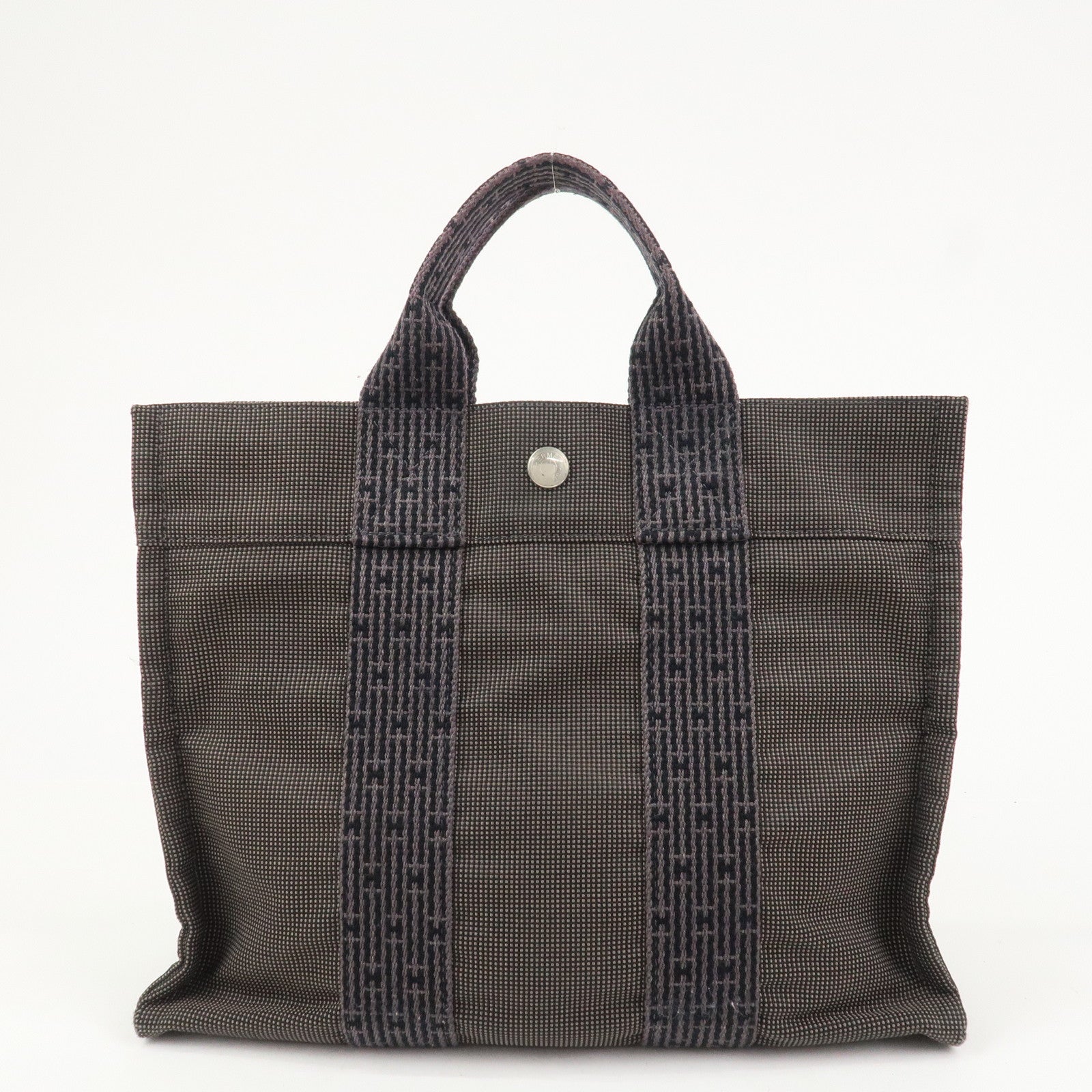 HERMES Herline PM Nylon Canvas Tote Bag Hand Bag Black