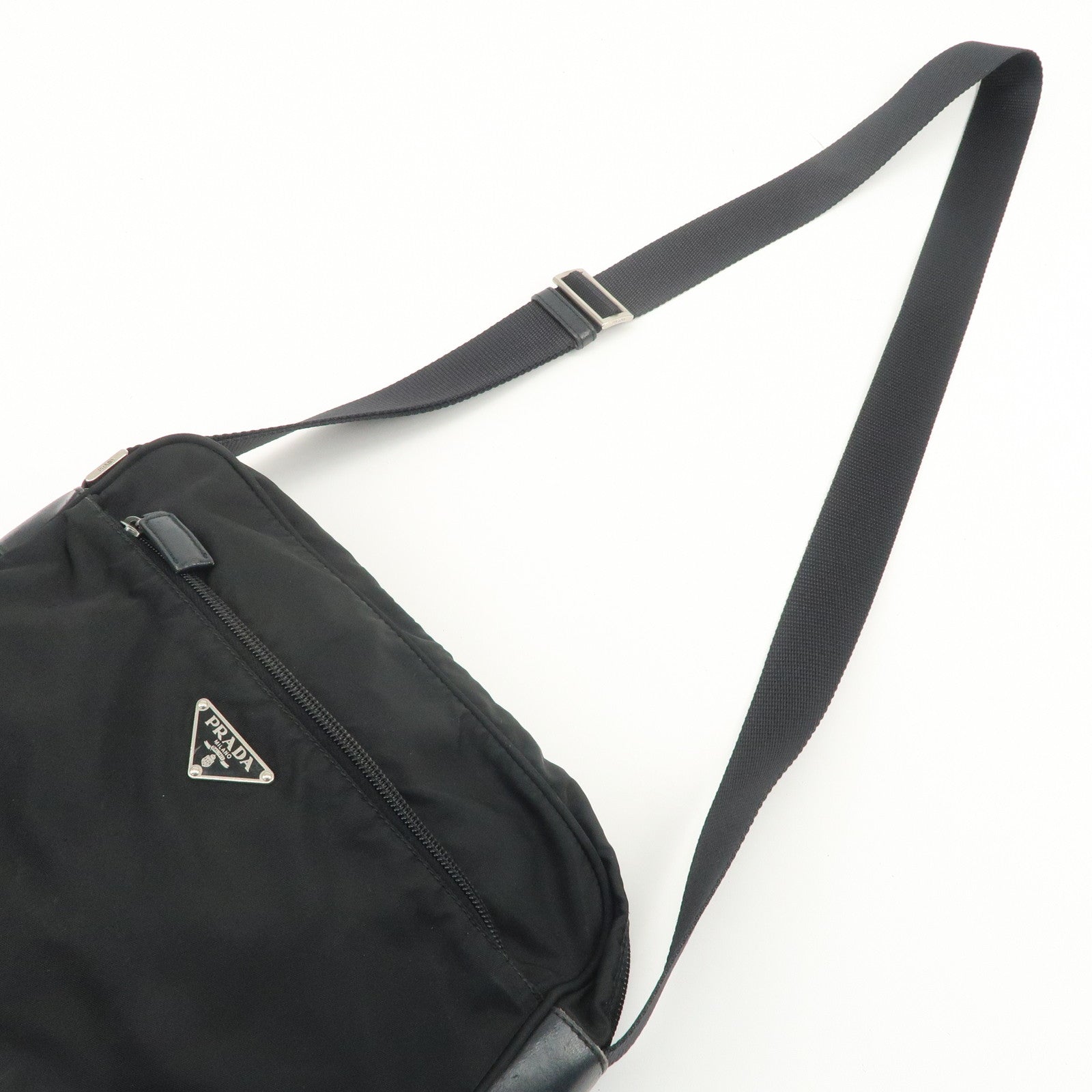 PRADA Triangle Logo Nylon Shoulder Bag Crossbody Bag Black BT0166