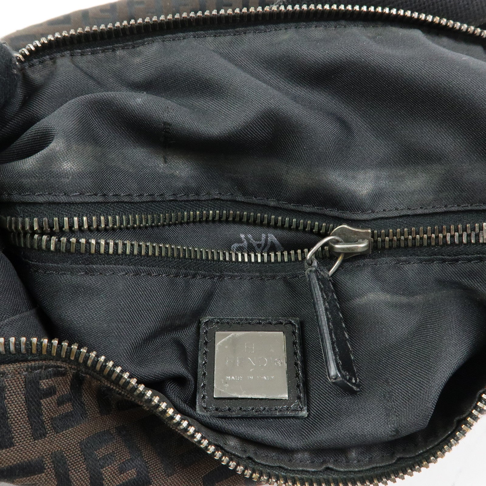 FENDI Zucchino Canvas Leather Shoulder Bag Brown Black 7VA004