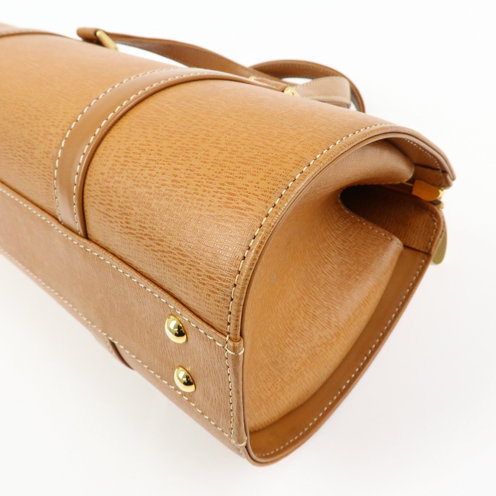 BURBERRY Logo Leather Hand Bag Tote Bag Brown