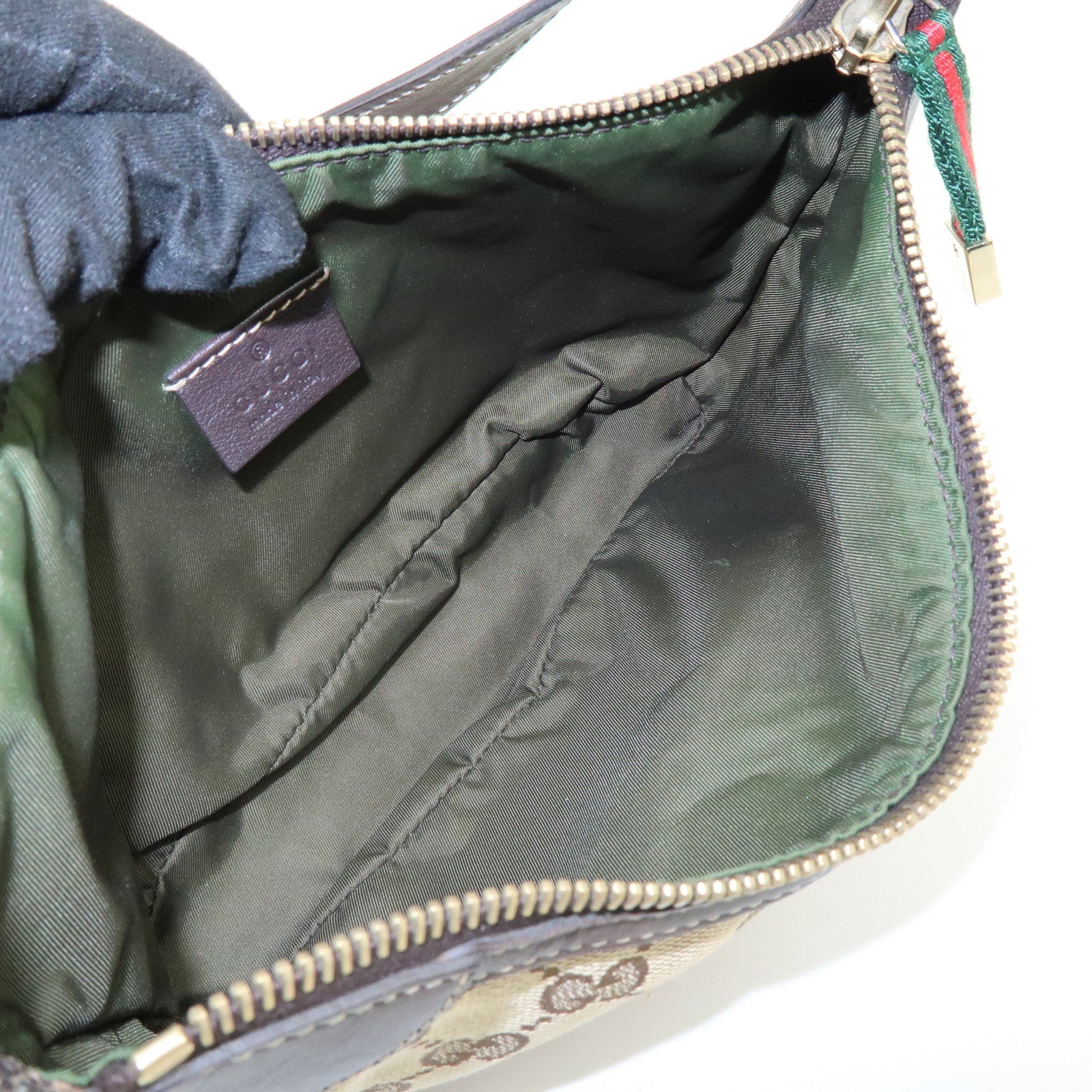 GUCCI Sherry Canvas Leather Accessory Pouch Hand Bag Beige 224093