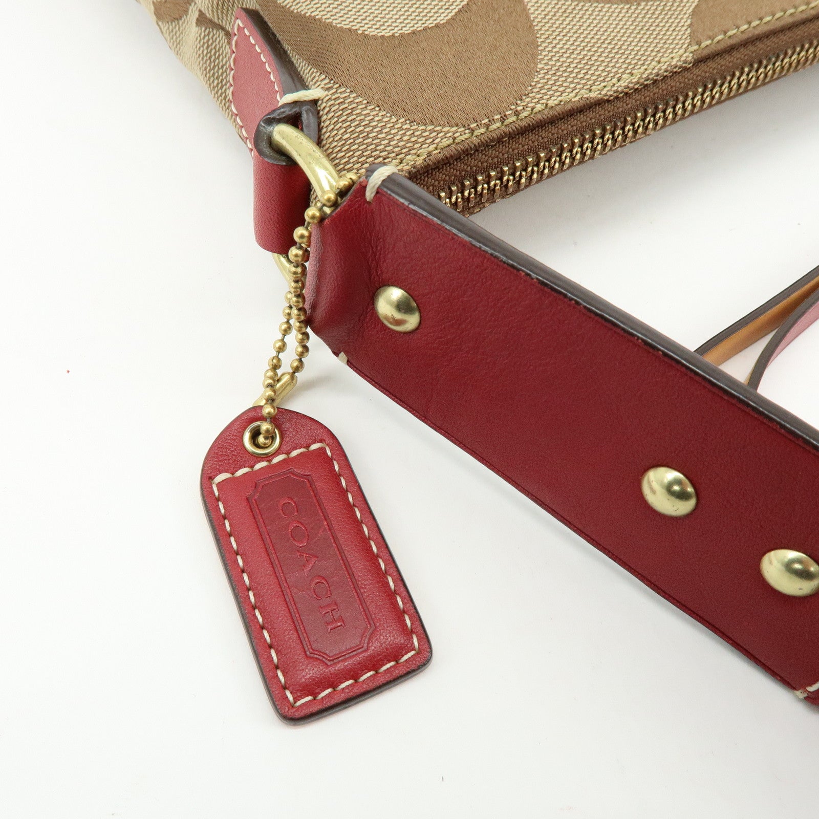 COACH Set of 2 Signature Canvas Leather Shoulder Bag Beige