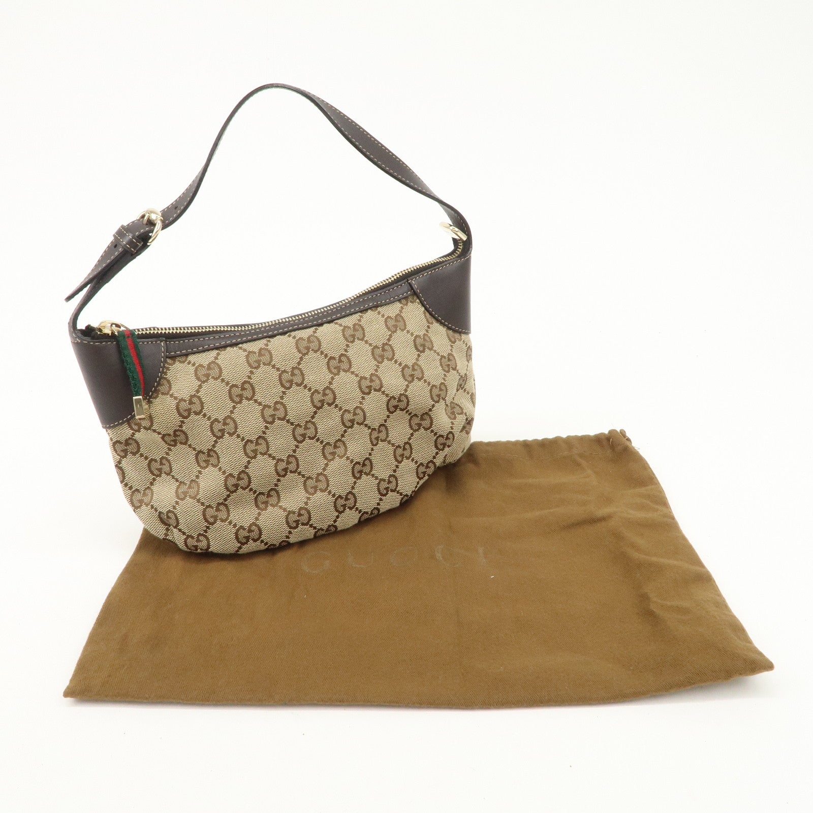 GUCCI Sherry GG Canvas Leather Shoulder Bag Beige Brown 224093 Used