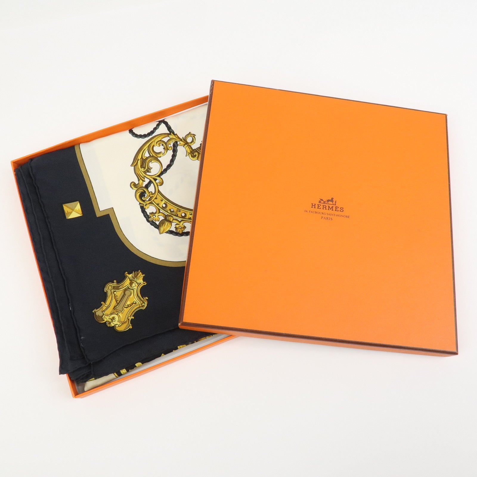 HERMES Carre 90 Silk 100% Scarf LES CLES THE KEYS RARE Black Ivory